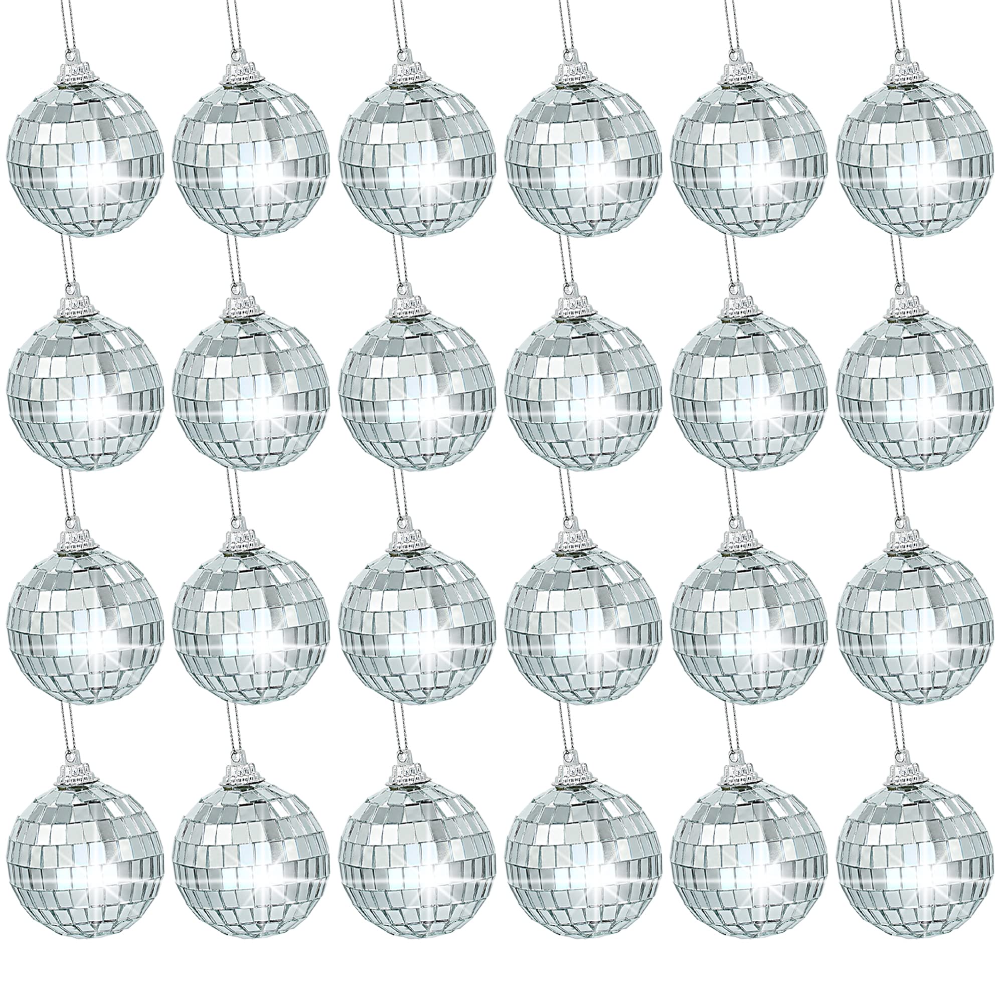 Gondiane 24 Pcs 2 Inches Disco Ball Ornaments Silver Mirror Balls For Christmas Tree Wedding Party Decoration