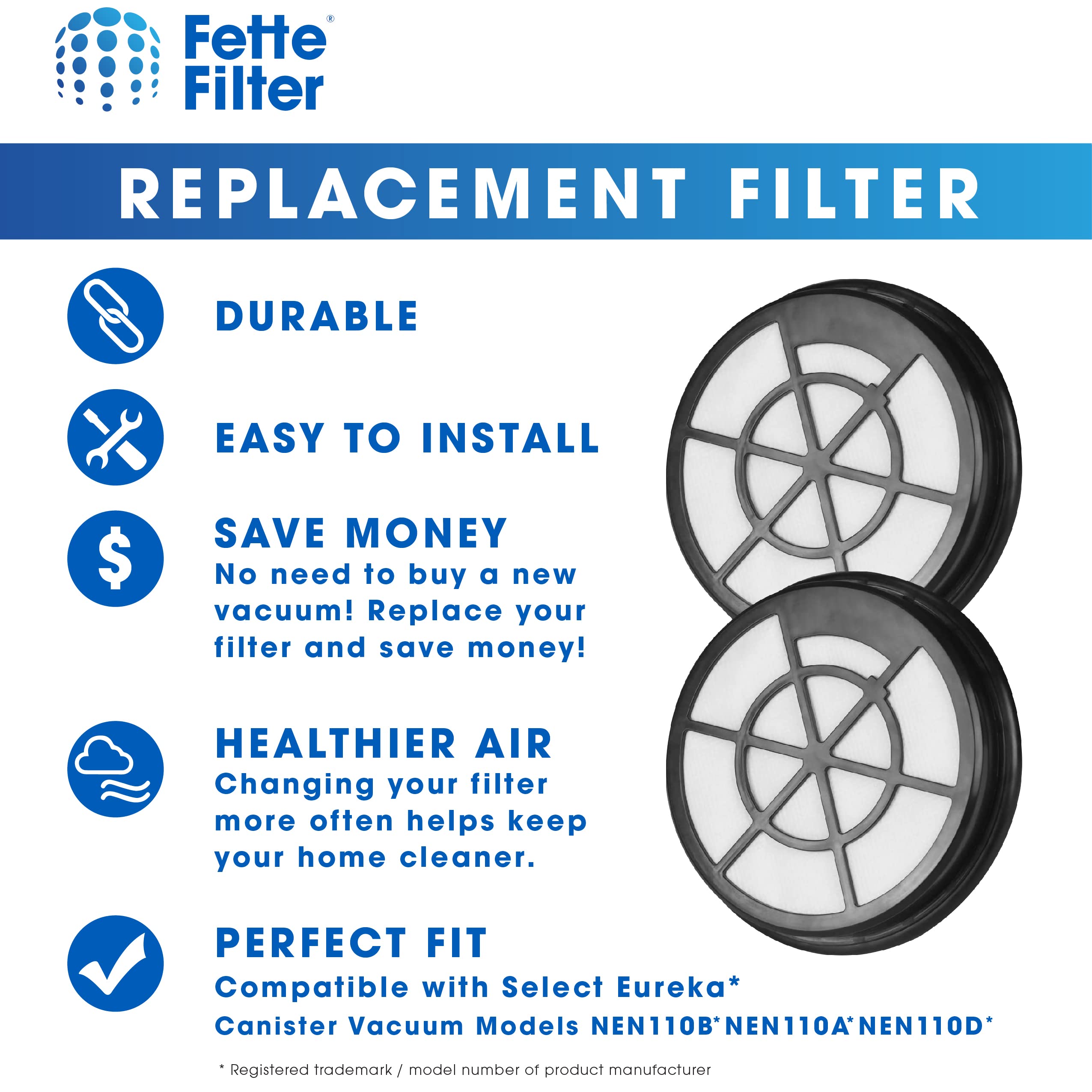 Fette Filter   4 Pack Filter Compatible With Eureka Whirlwind Bagless Canister Vacuum Nen110B Nen110A Nen110D   Part # Nen0101