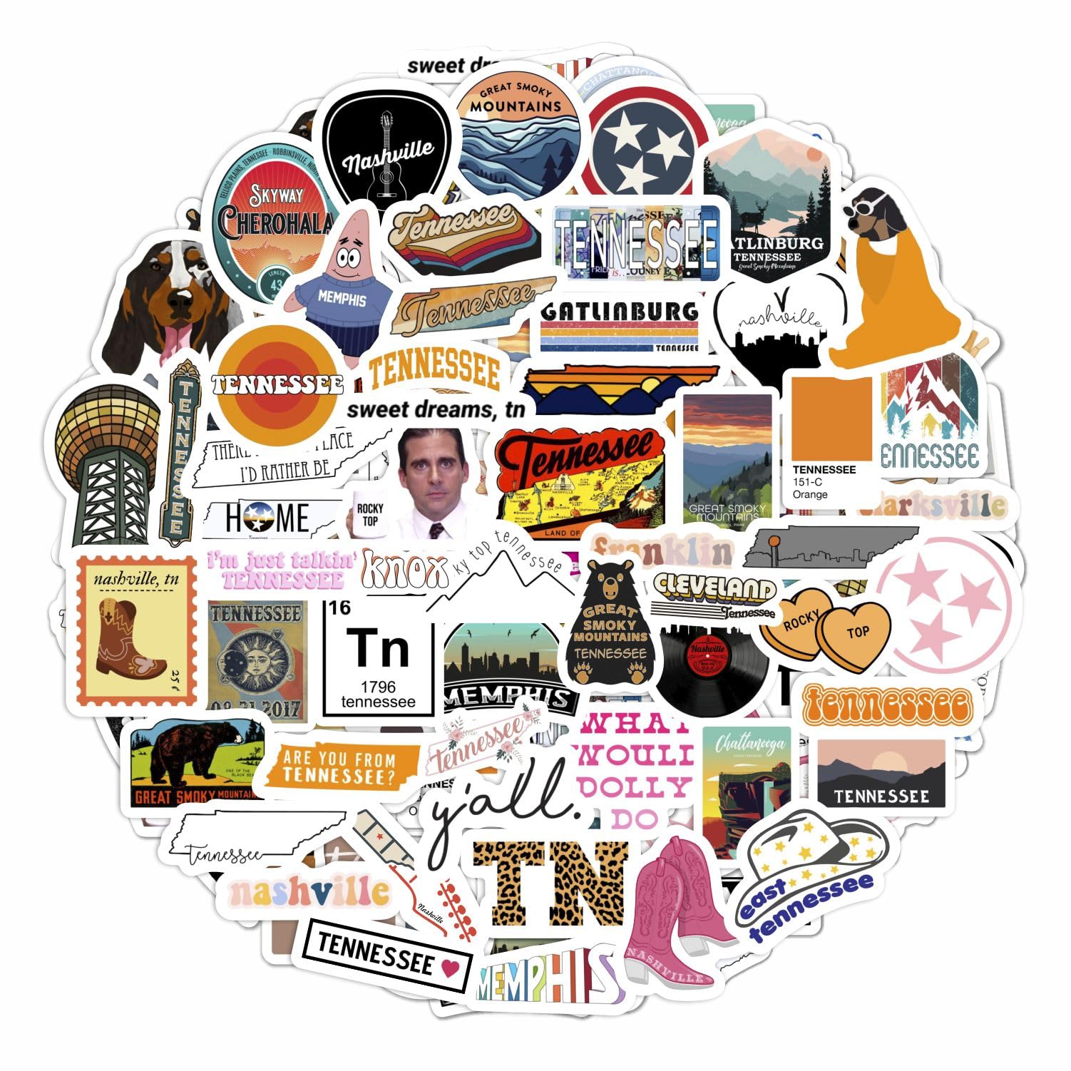 100Pcs Tennessee Stickers For Water Bottle And Laptop   Tennessee Party Favors & Decorations, Waterproof Vinyl Decals, State Pri
