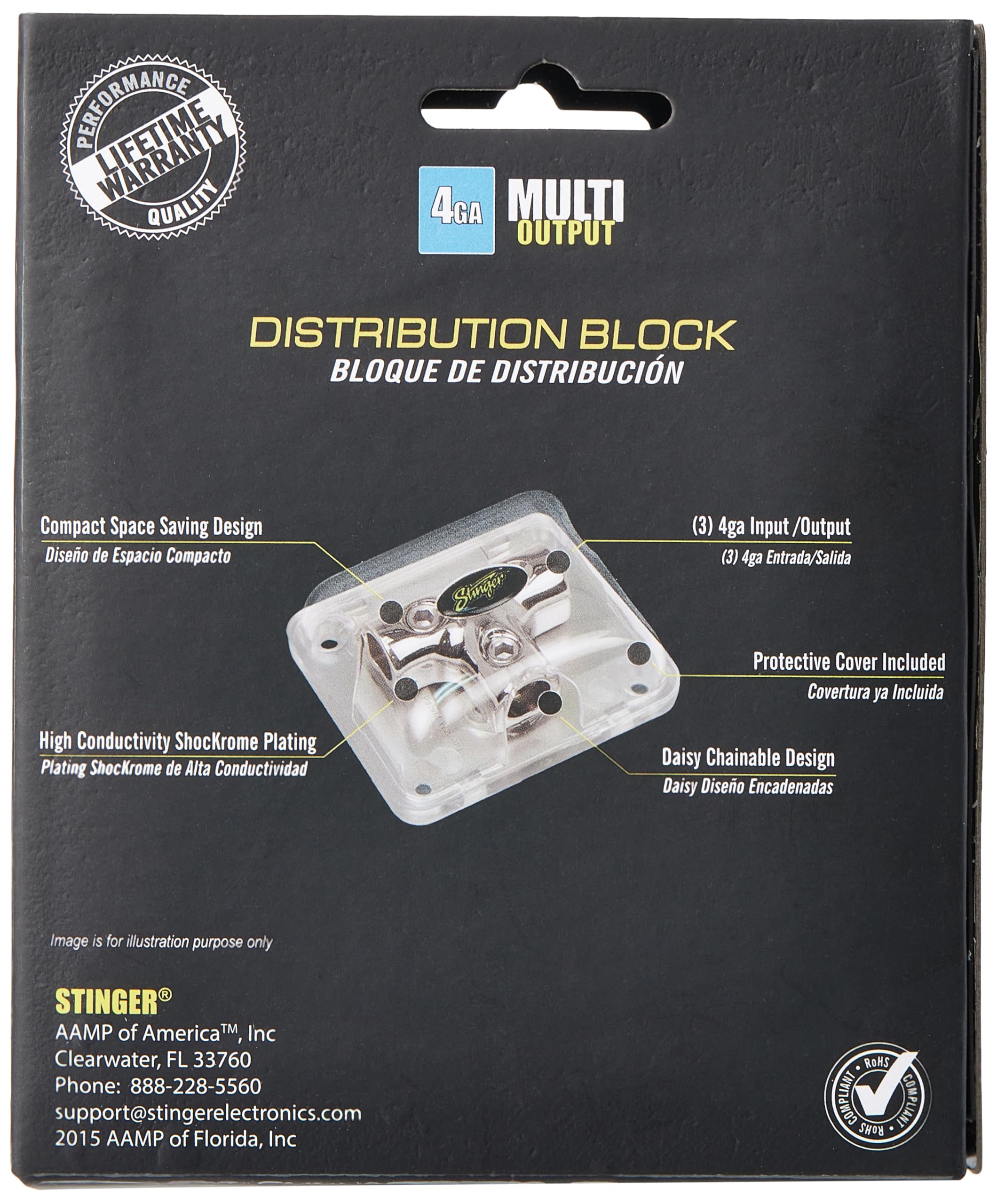 Stinger Pro Series Power/Ground Distribution T Block With Three 4 Gauge Inputs
