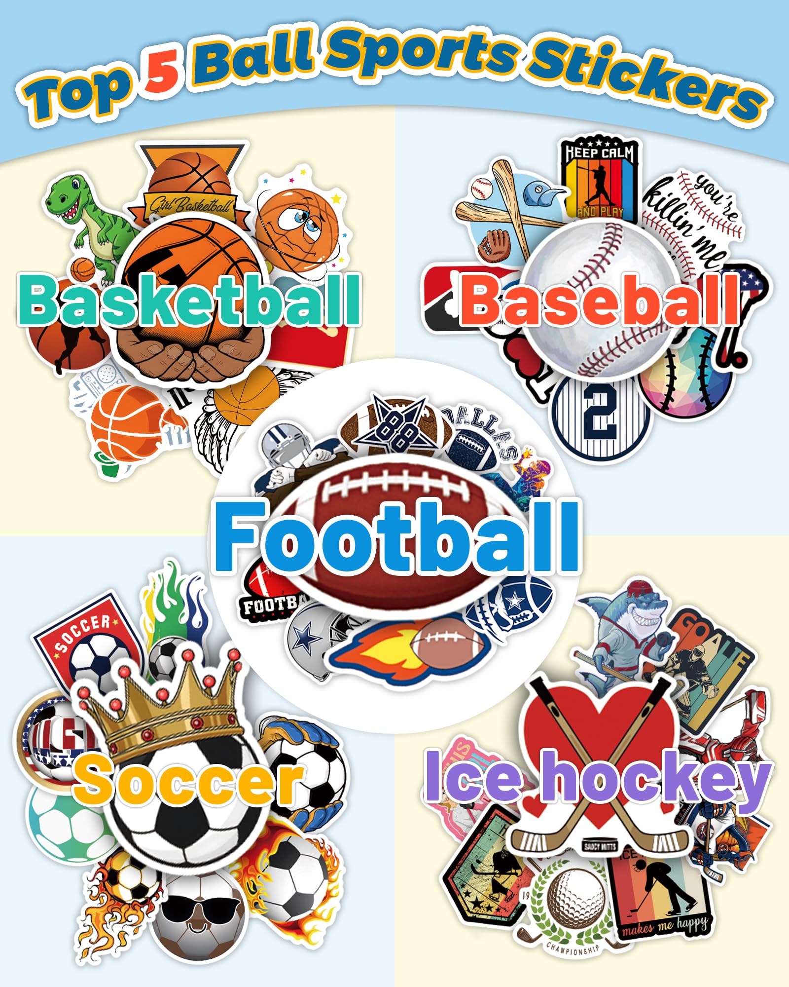 Pcnearty 300 Pcs Sport Stickers For Kids, Water Bottle Stickers, Cute Vinyl Waterproof Hydroflask Phone Skateboard Laptop Sticke