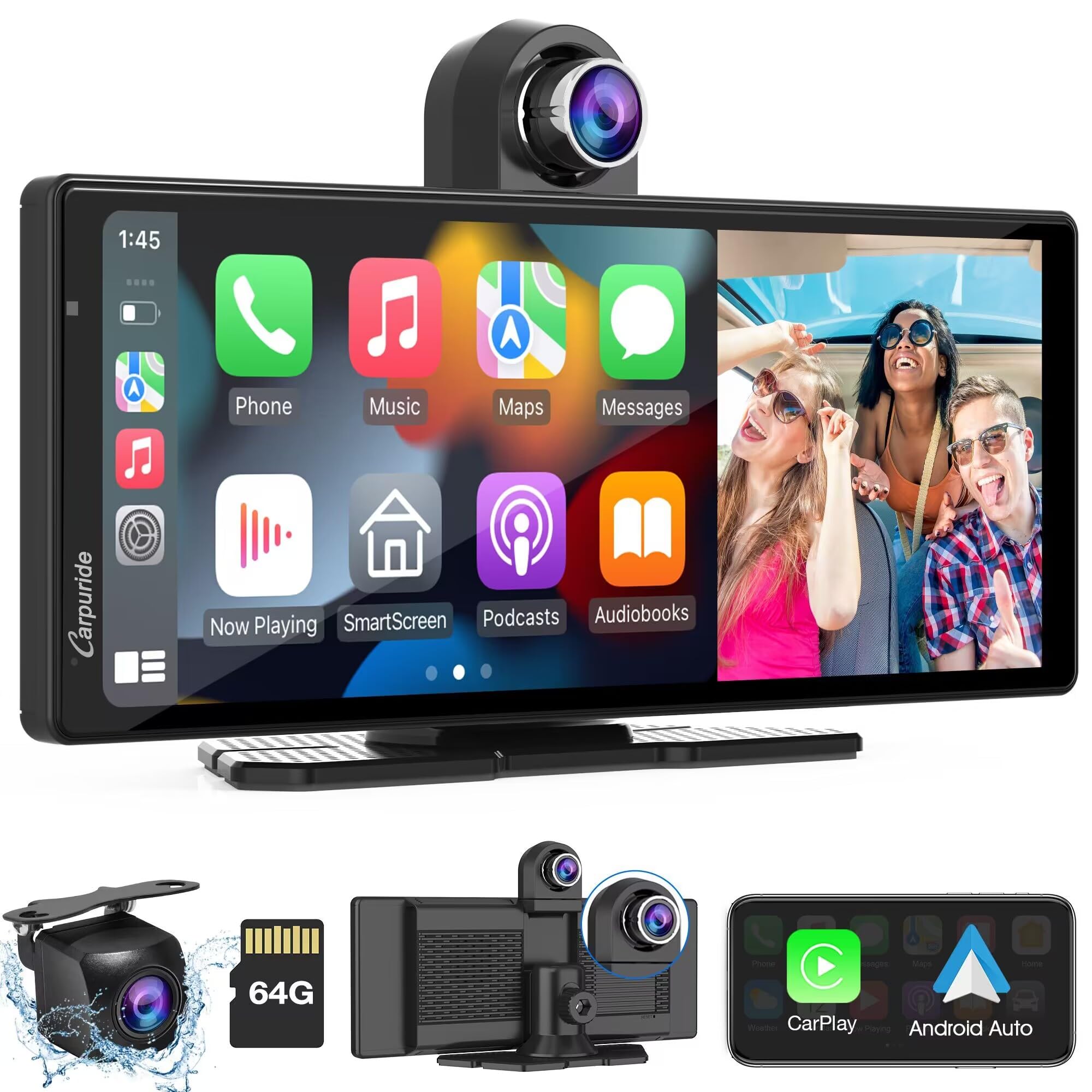 2025 Carpuride W903 Wireless Carplay & Android Auto With Dash Cam   9.3' Hd Ips Touch Car Play Screen For Car, 4K Front & 1080P Rear Camera, Loop Recording, Bluetooth Audio, Mirror Link, Gps, Siri