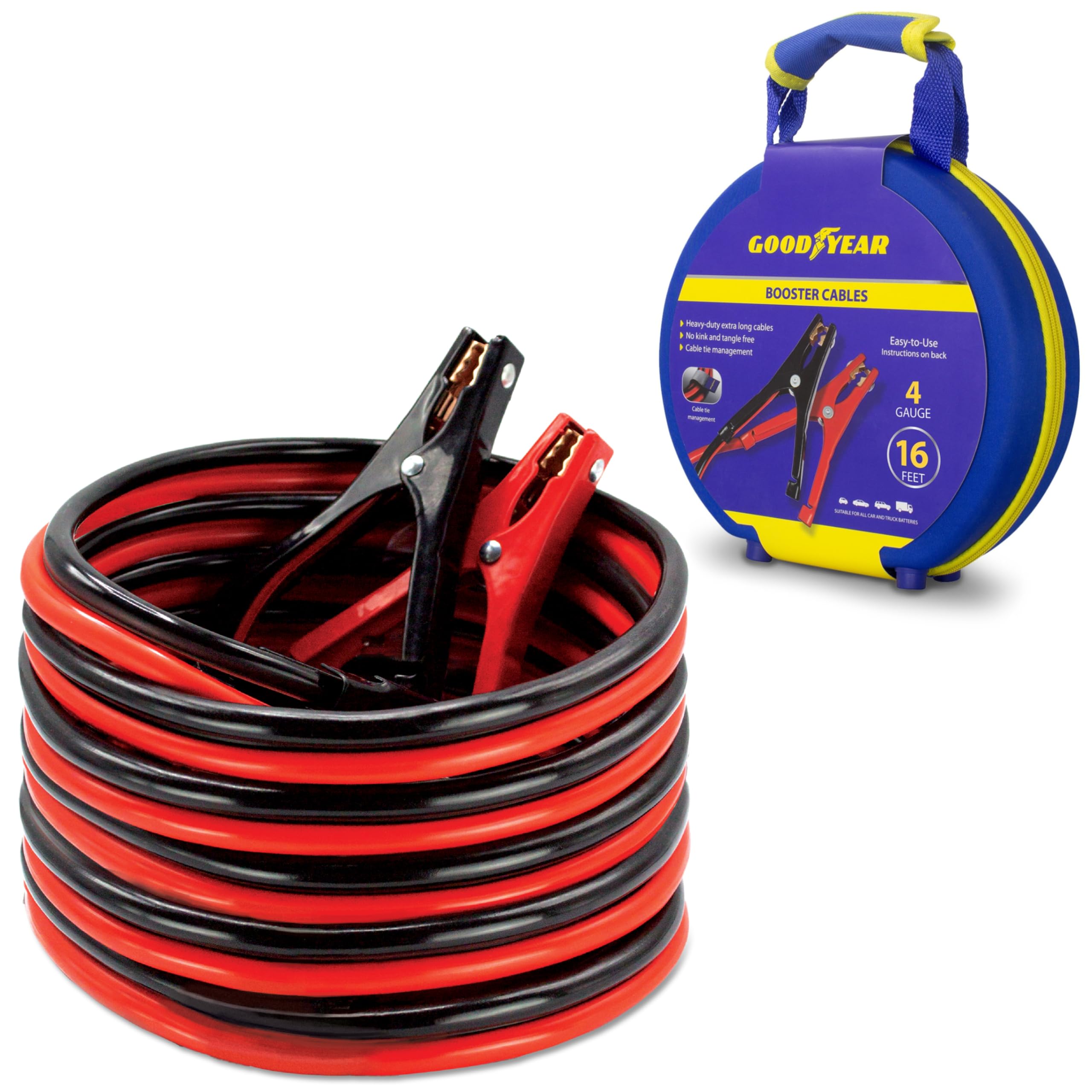 Goodyear   Ultra Reliable Car Jumper Cables With Durable Pvc Case, Emergency Roadside Assistance, Works In Every Weather [4 Gaug