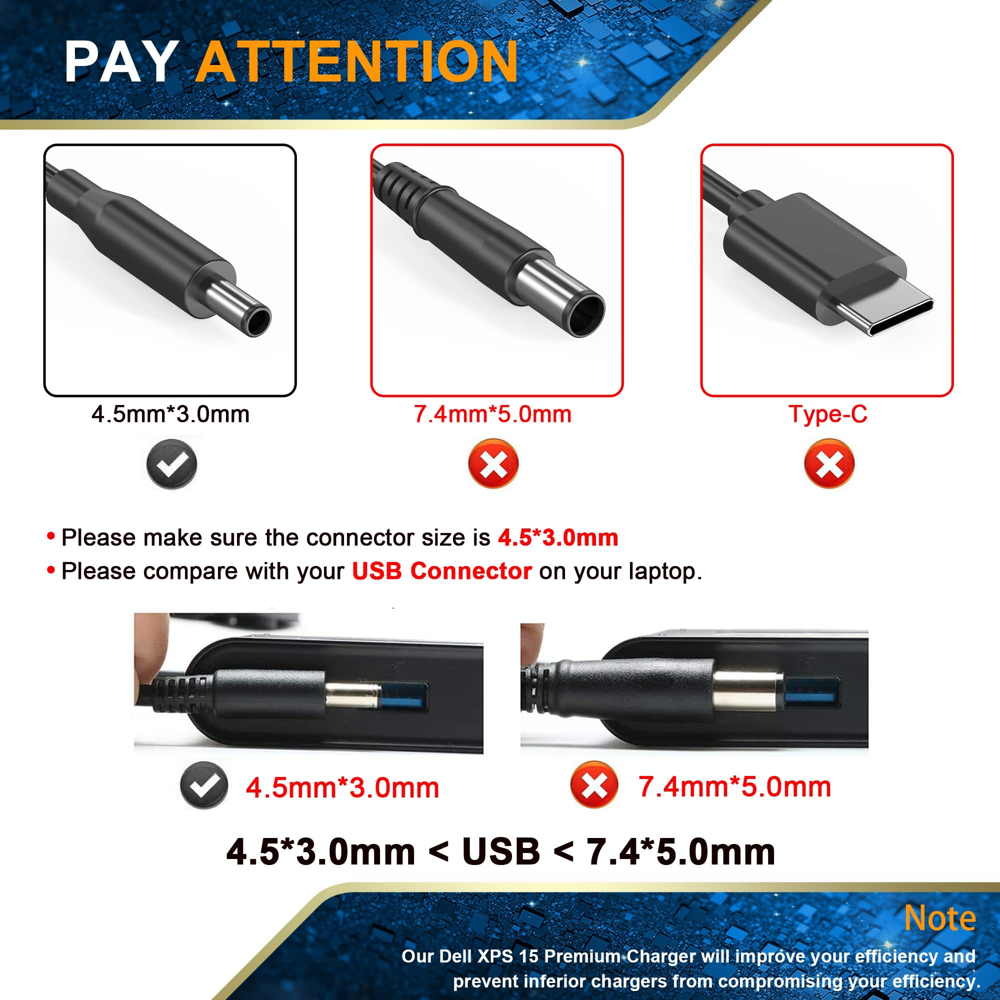 130W Ac Adapter Laptop Charger For Dell Xps 15 7590 9530 9550 9560 9570 7347 7348 7459 Precision M3800 M2800 5510 5520 5530 5540