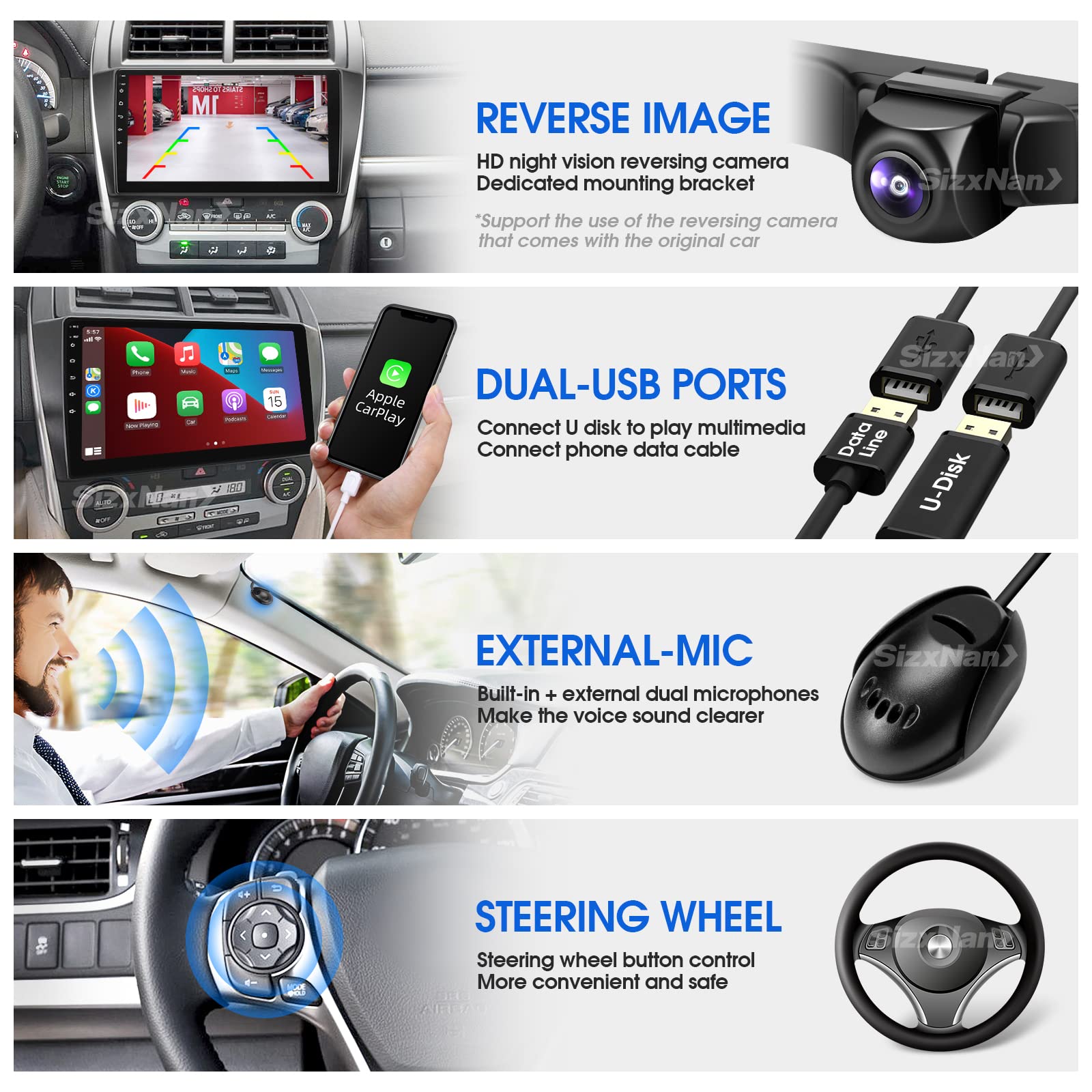 Sizxnanv For Camry Android Radio Touch Screen Compatible With Carplay Android Auto,Car Stereo Bluetooth Navigation Media Player