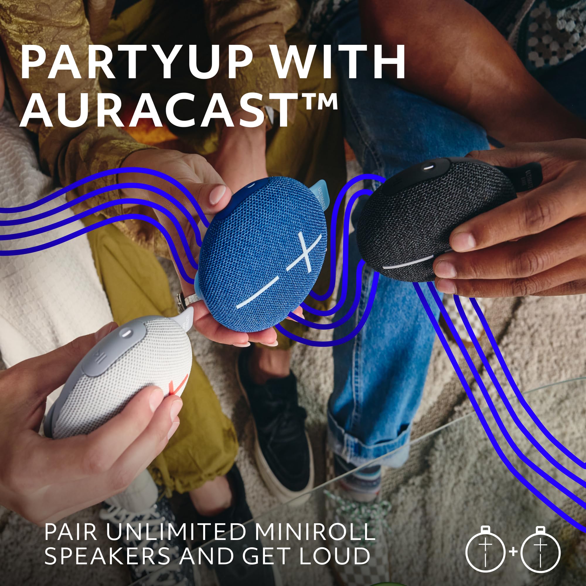 Ultimate Ears Miniroll Ultra Portable Waterproof Bluetooth Speaker, Big Bass, Ip67 Dustproof, 131 Ft (40 M) Range   Majestic Blu