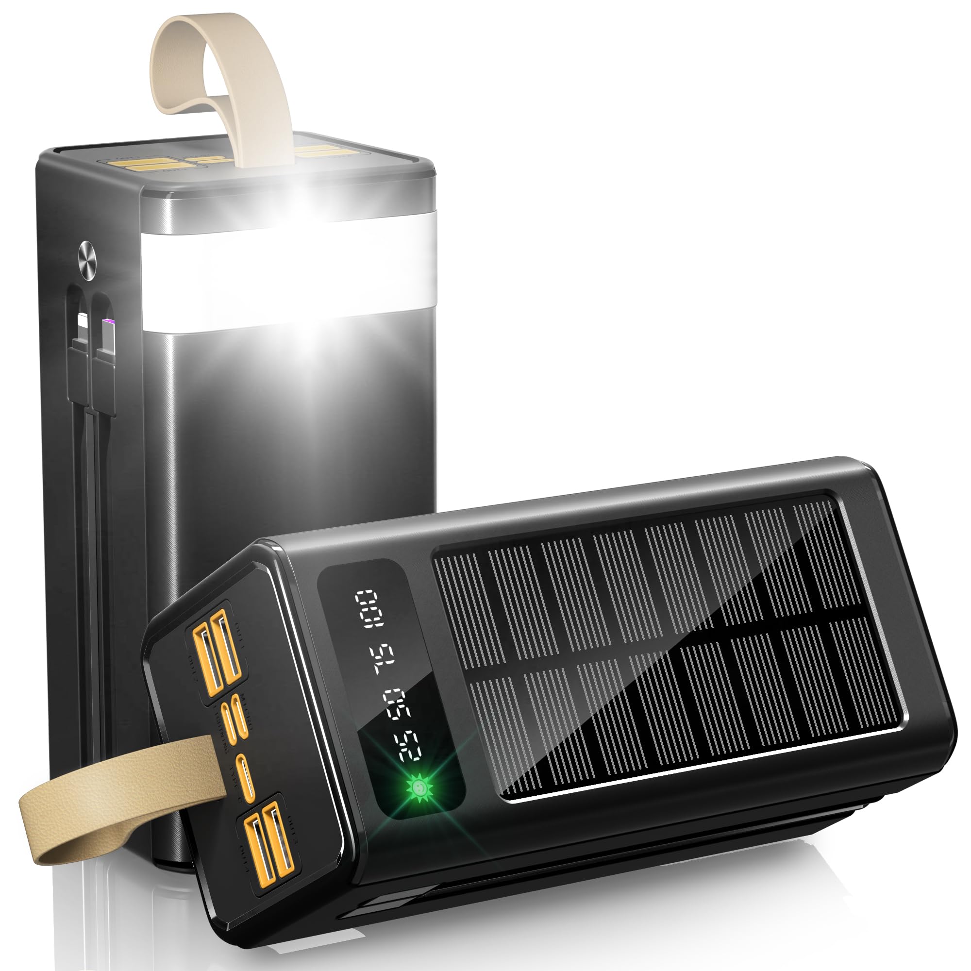 Feidyns 80000mAh Solar Battery Charger, 35W Fast Charging Solar Power Bank,Builtin USBC/Lightning Cables for Camping,Travel,Em