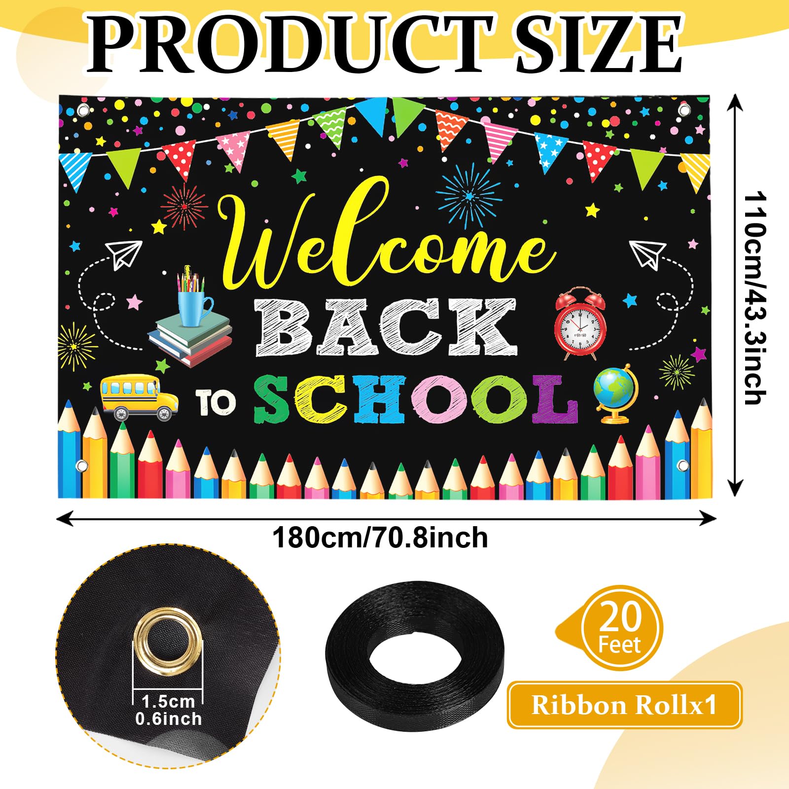 Large Welcome Back To School Banner Decorations 72X44 Inch, First Day Of School Backdrop Banner Flag Photography Background For