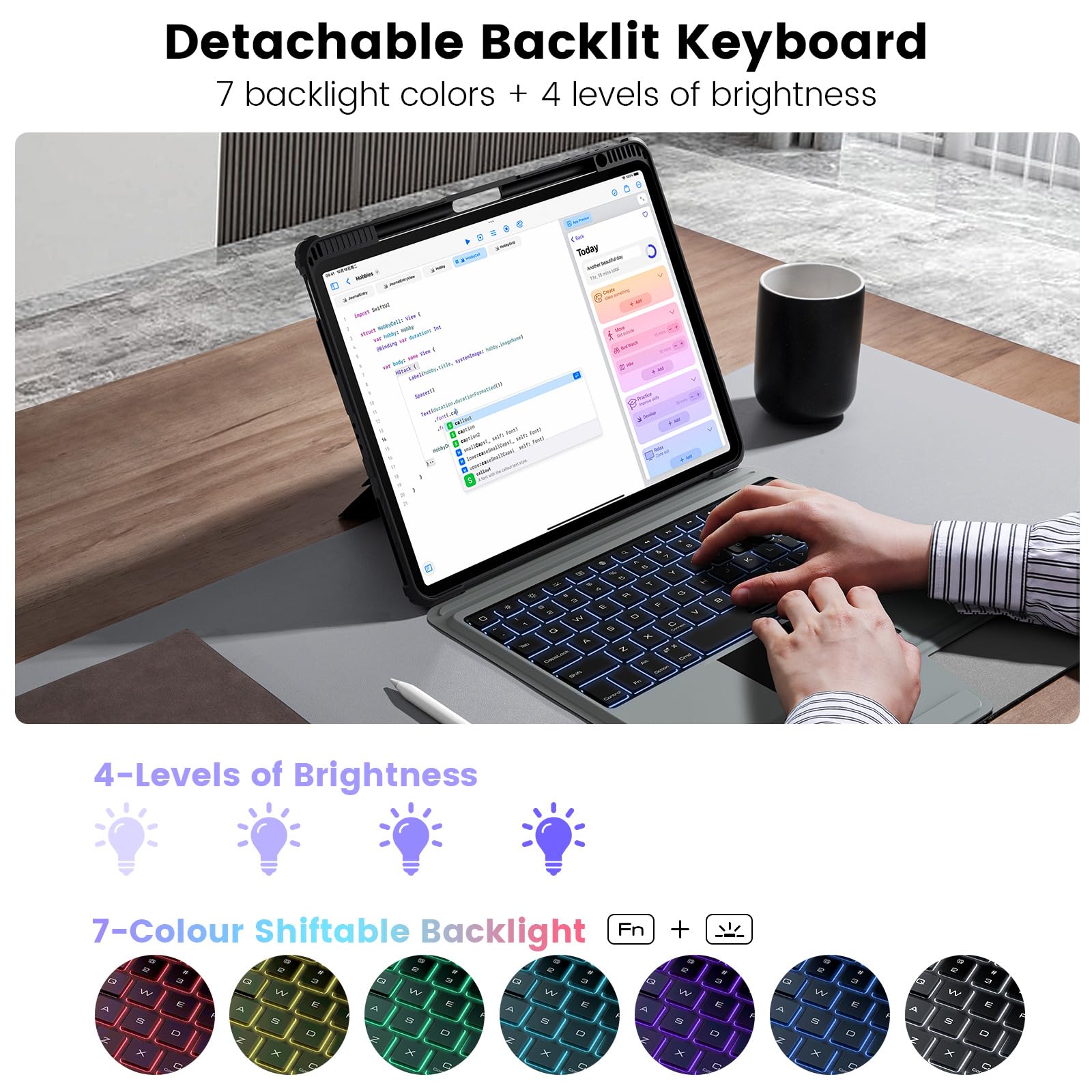 Nillkin Ipad Pro 12.9 Backlit Keyboard Case With Kickstand, Trackpad, Pencil Holder 12.9 Pro Ipad Keyboard Detachable Backlight