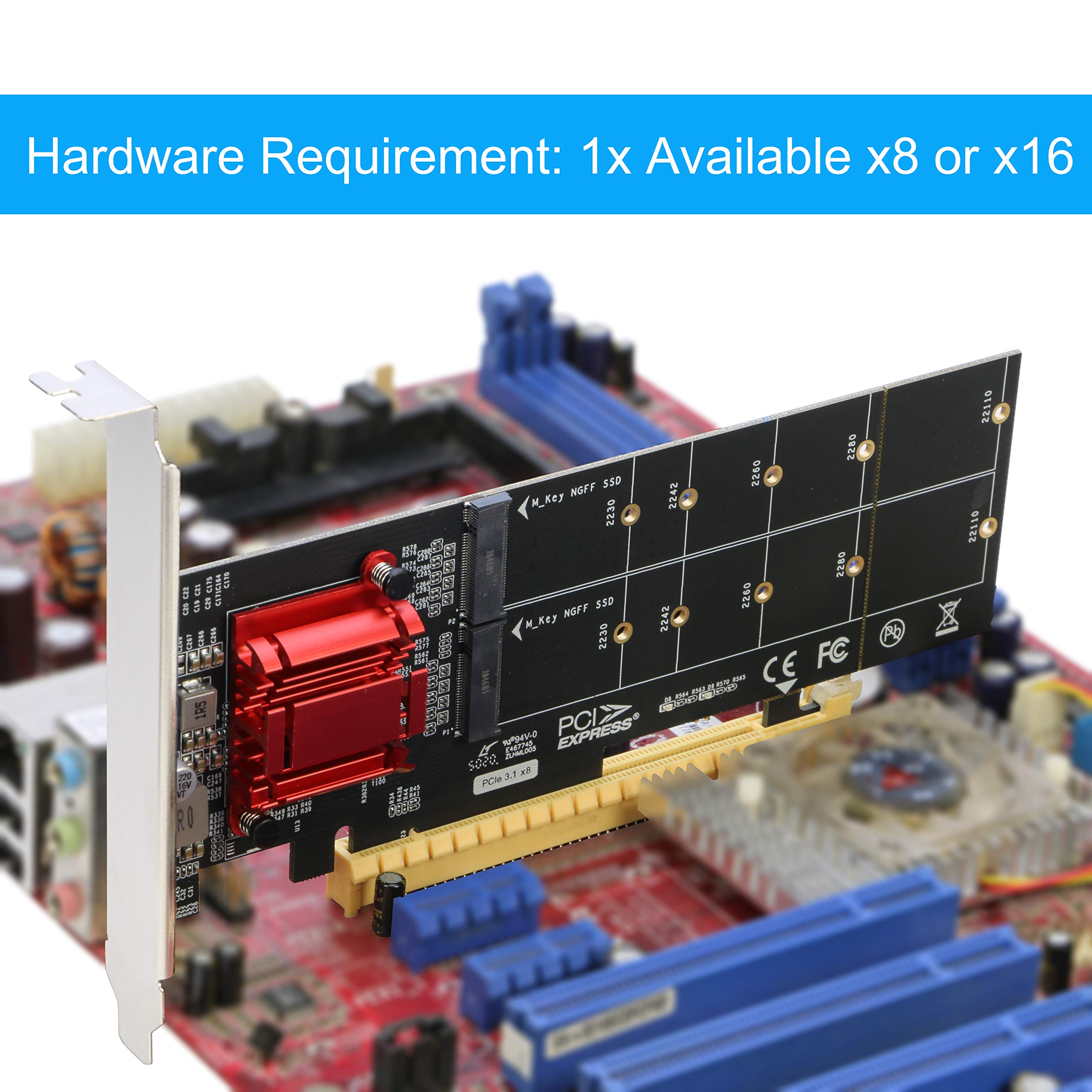 Dual Nvme Pcie Adapter, Riitop M.2 Nvme Ssd To Pci E 3.1 X8/X16 Card Support M.2 (M Key) Nvme Ssd 22110/2280/2260/2242/2230