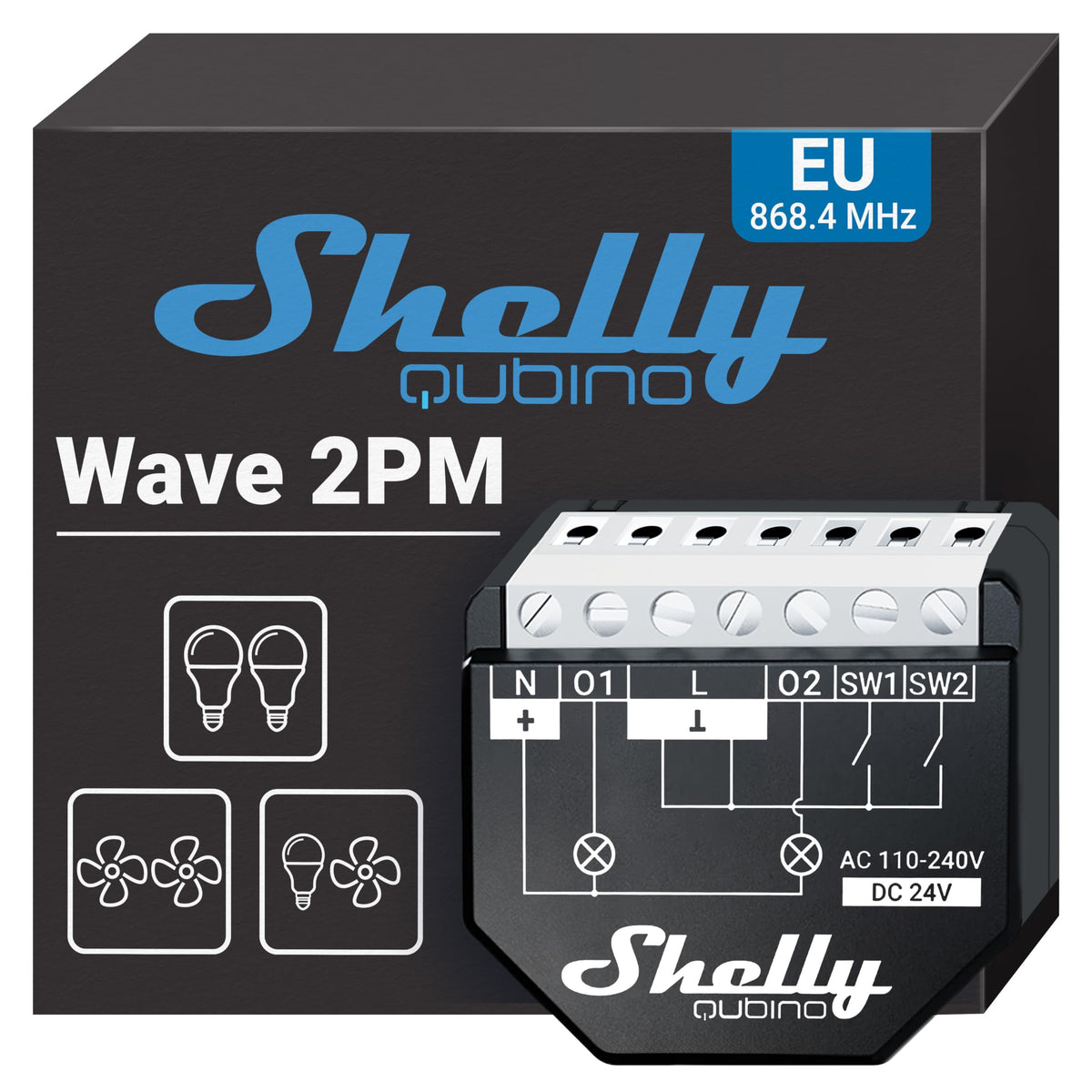 Shelly Qubino Wave 2Pm Z Wave Smart Switch Relay, 2 Channel 16 A With Current Measurement, Home Automation, Z Wave Gateway, Low