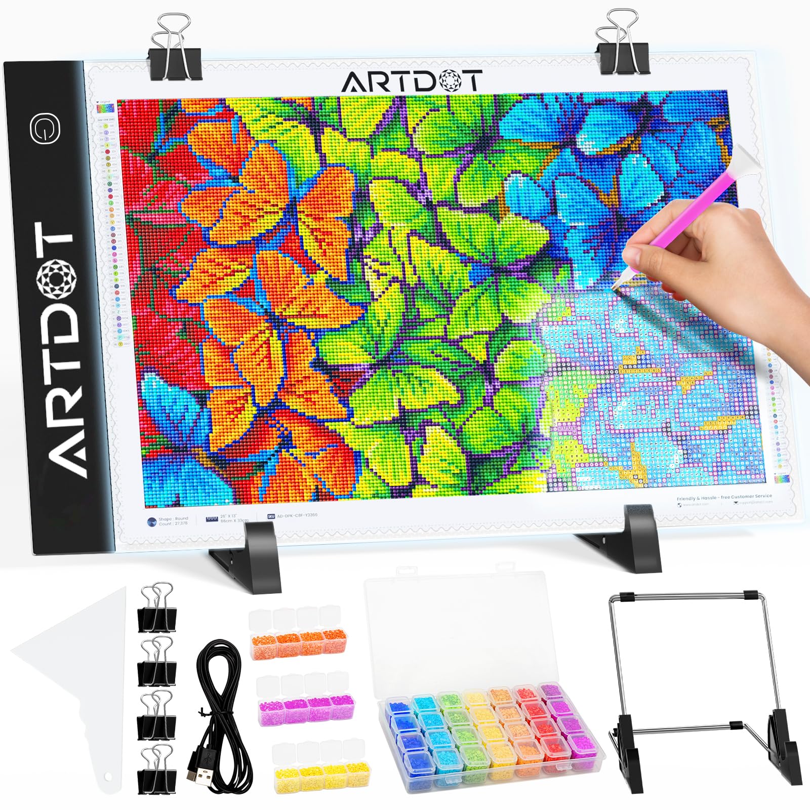 Artdot A4 Led Light Pad For Diamond Painting Kits For Adults, Usb Powered Adjustable Brightness Diamond Art Light Board With Acc