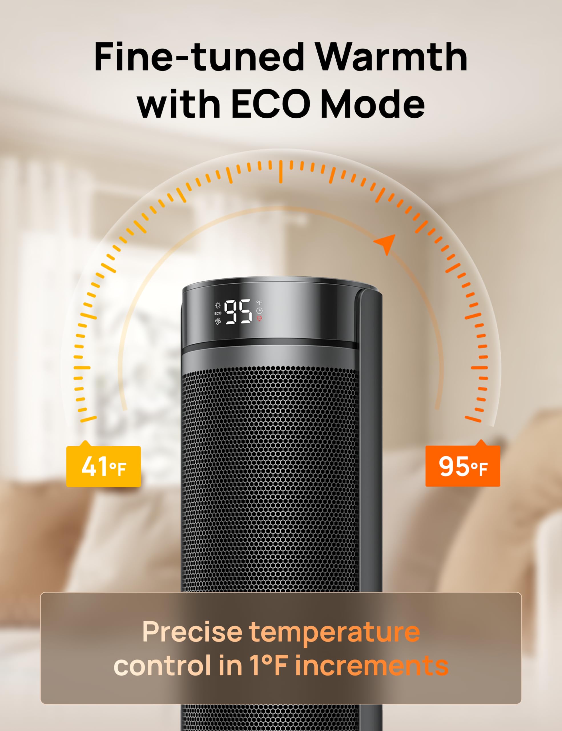 Dreo Space Heater For Large Room, 23 Inch Electric Heaters For Indoor Use, 8 Safe Protection Tower, 70 Oscillation, Ptc Ceramic