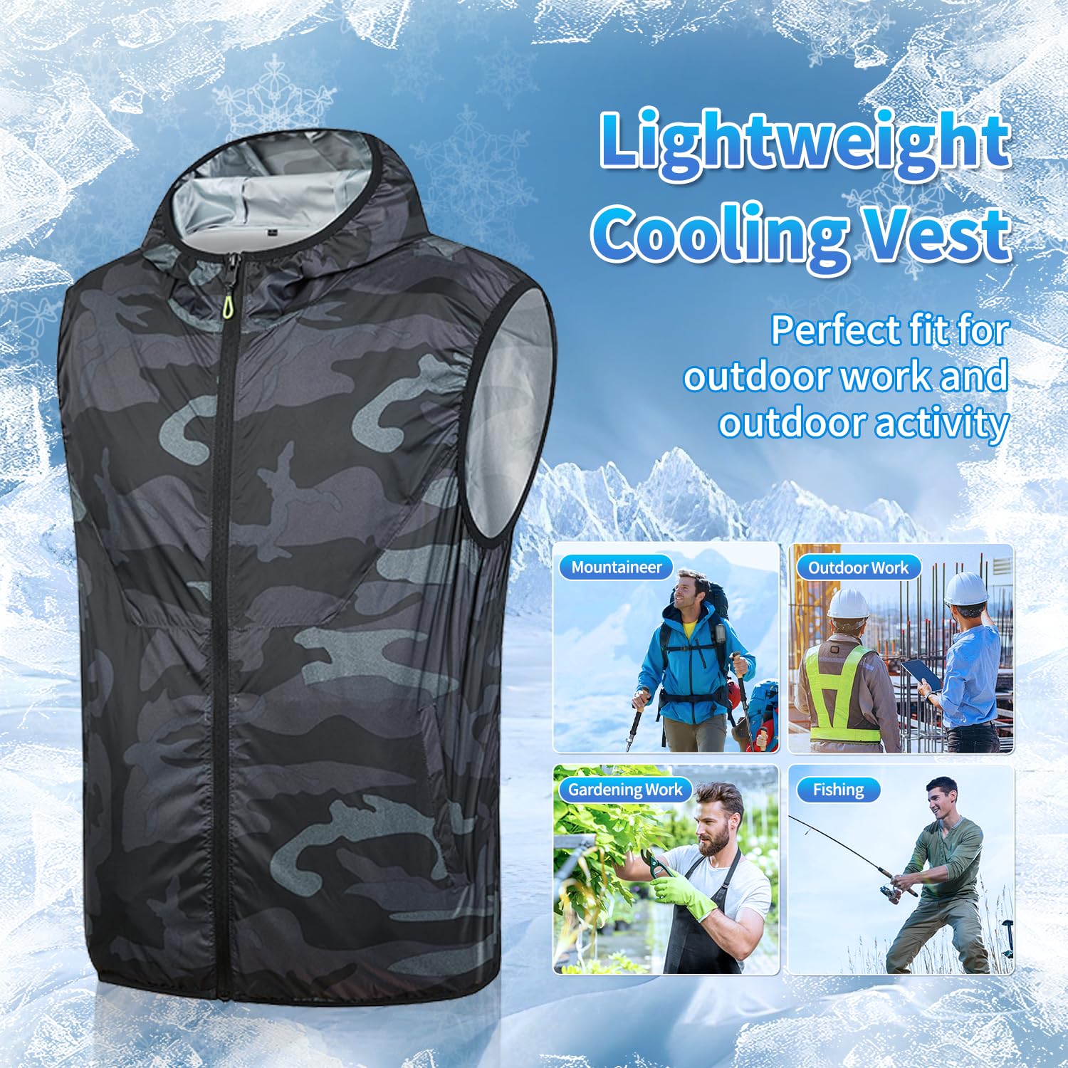 Cooling Vest With 12V 2Pcs Fan Electric Cooling Air Jacket With Hat Uv Protection Air Conditioned Clothes Jacket For Hot Weather