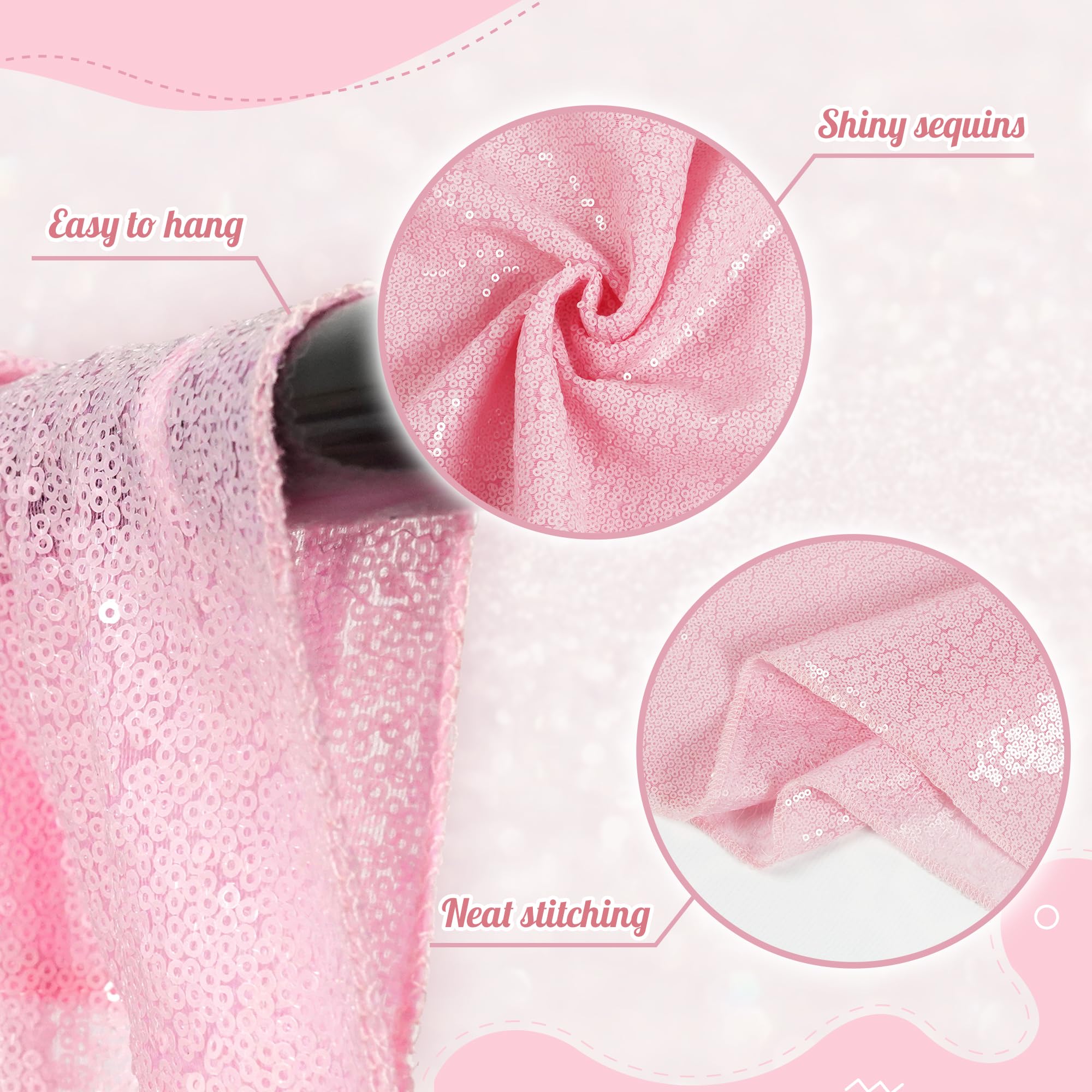 Partydelight Sequin Backdrop Wedding Curtain Special Events, Party, Pink, 6Ftx6Ft