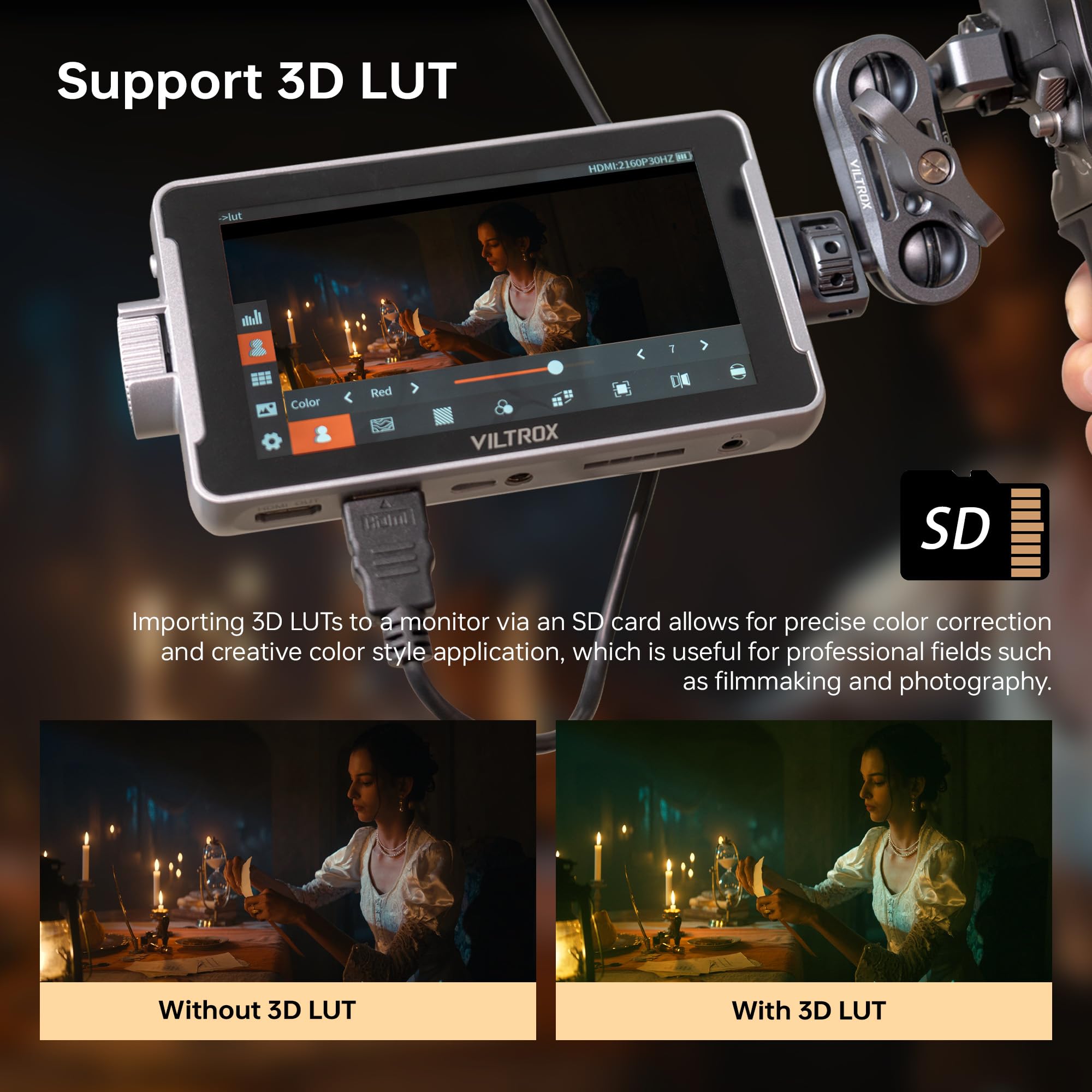 Viltrox Dc V1 Touchscreen Camera Video Monitor, 5.5 Inch 4K Hdmi In/Out Video Field Monitor Kit With Sunshade Hood, Support Batt