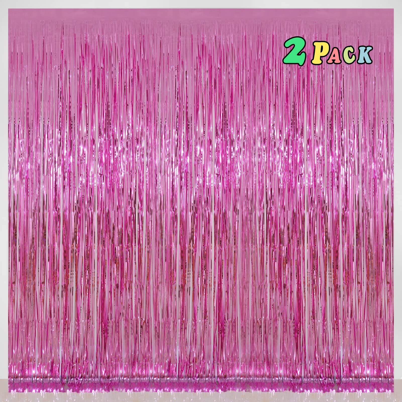 Pink Foil Fringe Curtains Tinsel Backdrop, Melsan 3.2 X 8 Ft Metallic Tinsel Curtains Party Decorations For Baby Shower,Babbie,