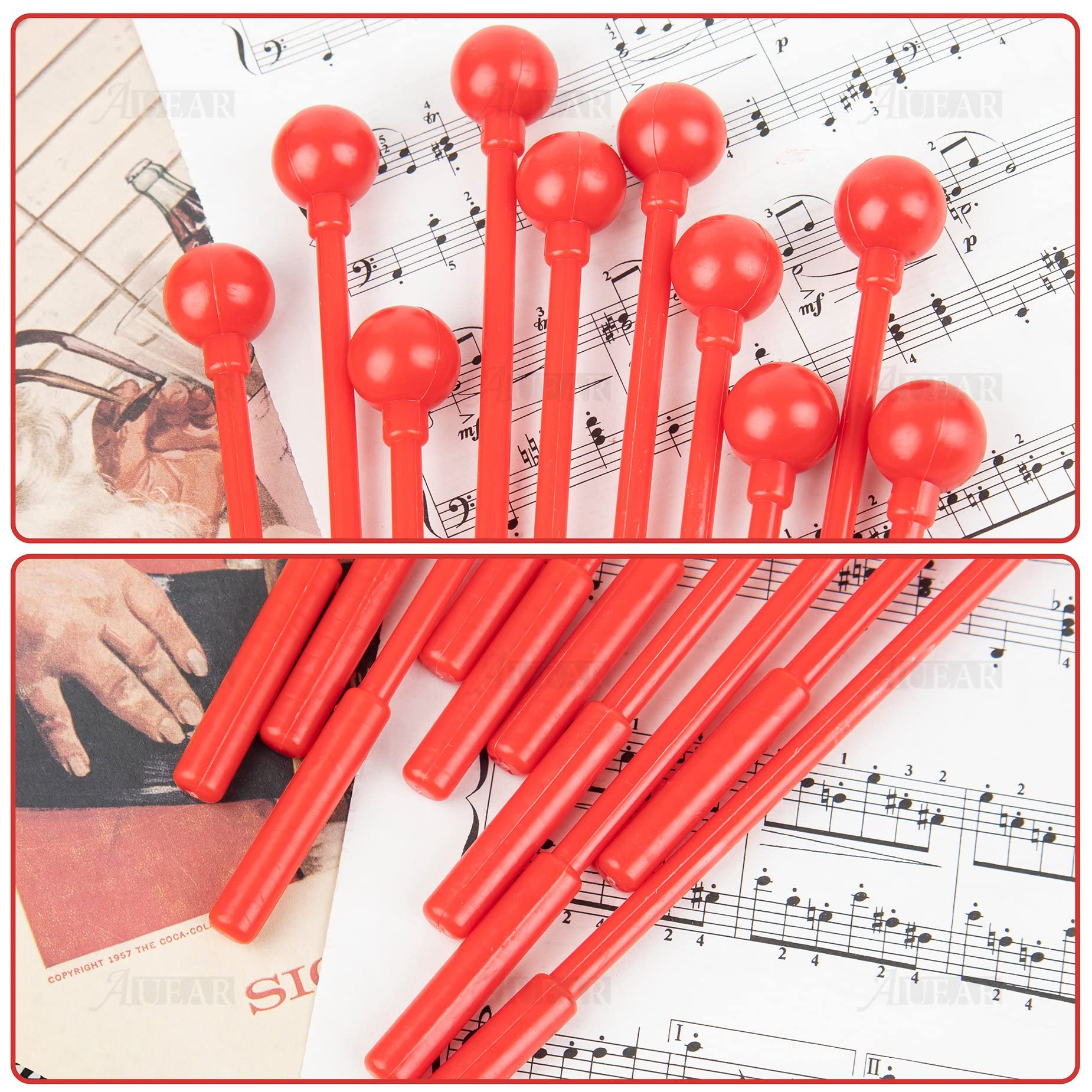 Auear, 10 Pack Plastic Bell Mallets Solid Drum Percussion Sticks Hammer Red
