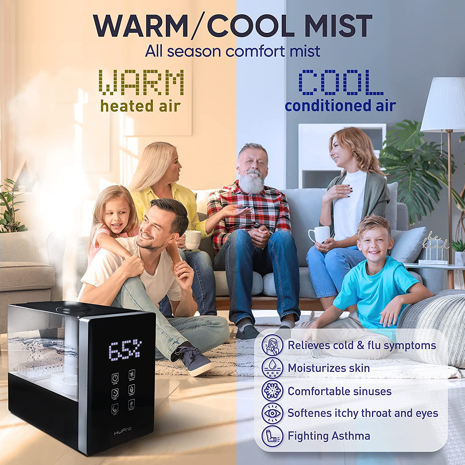 Top Fill Cool Mist & Warm Mist Humidifier For Large Room Home Bedroom Living Room 6L Big Capacity, Air Ultrasonic Humidifiers Wi
