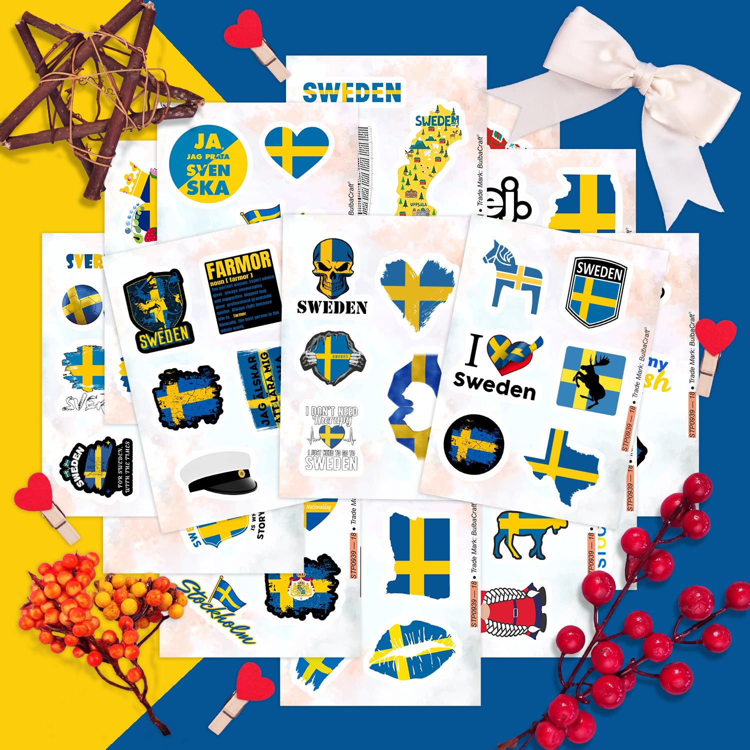 Swedish Stickers For Water Bottle And Laptop   Nordic Party Favors & Decorations, Waterproof Vinyl Swedish Decals, Sweden Flag A