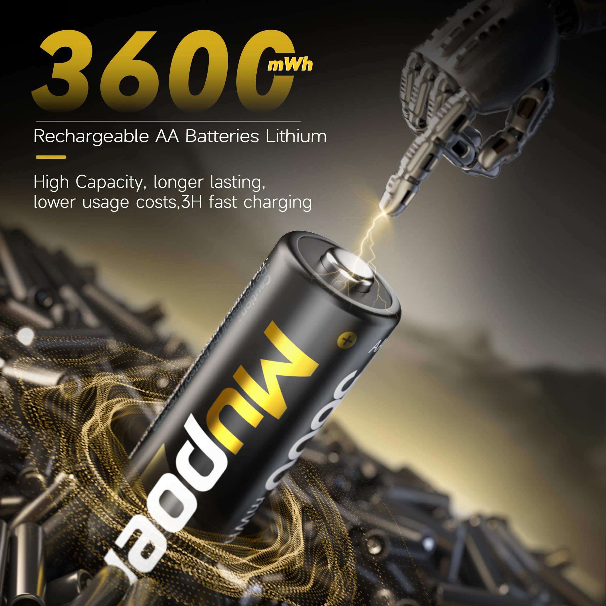 Mupoer Rechargeable Aa Batteries With Box,3600Mwh Aa Lithium Batteries 4 Count 1.5V,Double A Batteries Rechargeable High Capacit