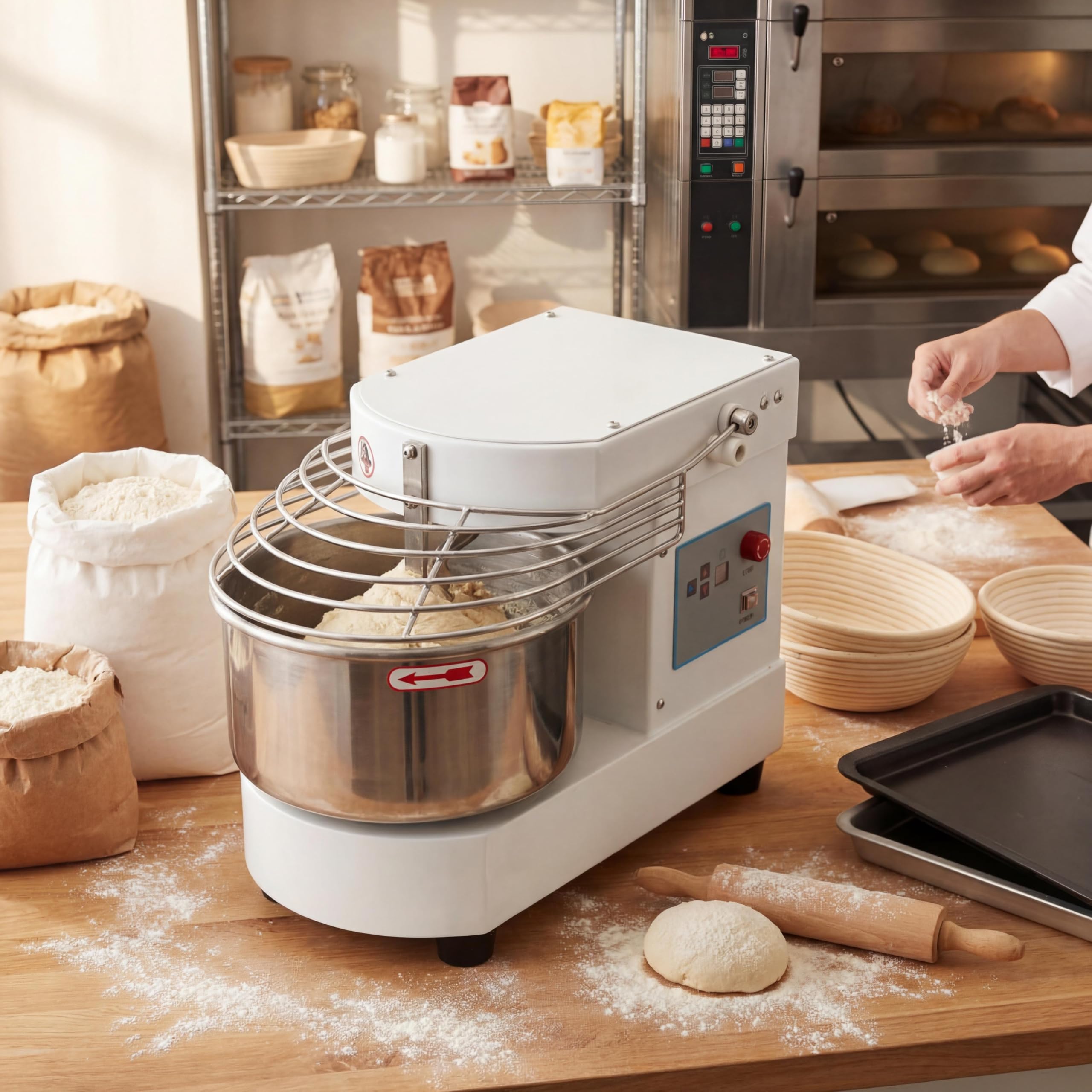 GarveeTech Commercial Food Mixer, 10.5 Qt Touch Screen Dough Mixer Machine with Timer, Security Shield, 650W Dual Rotating Dough