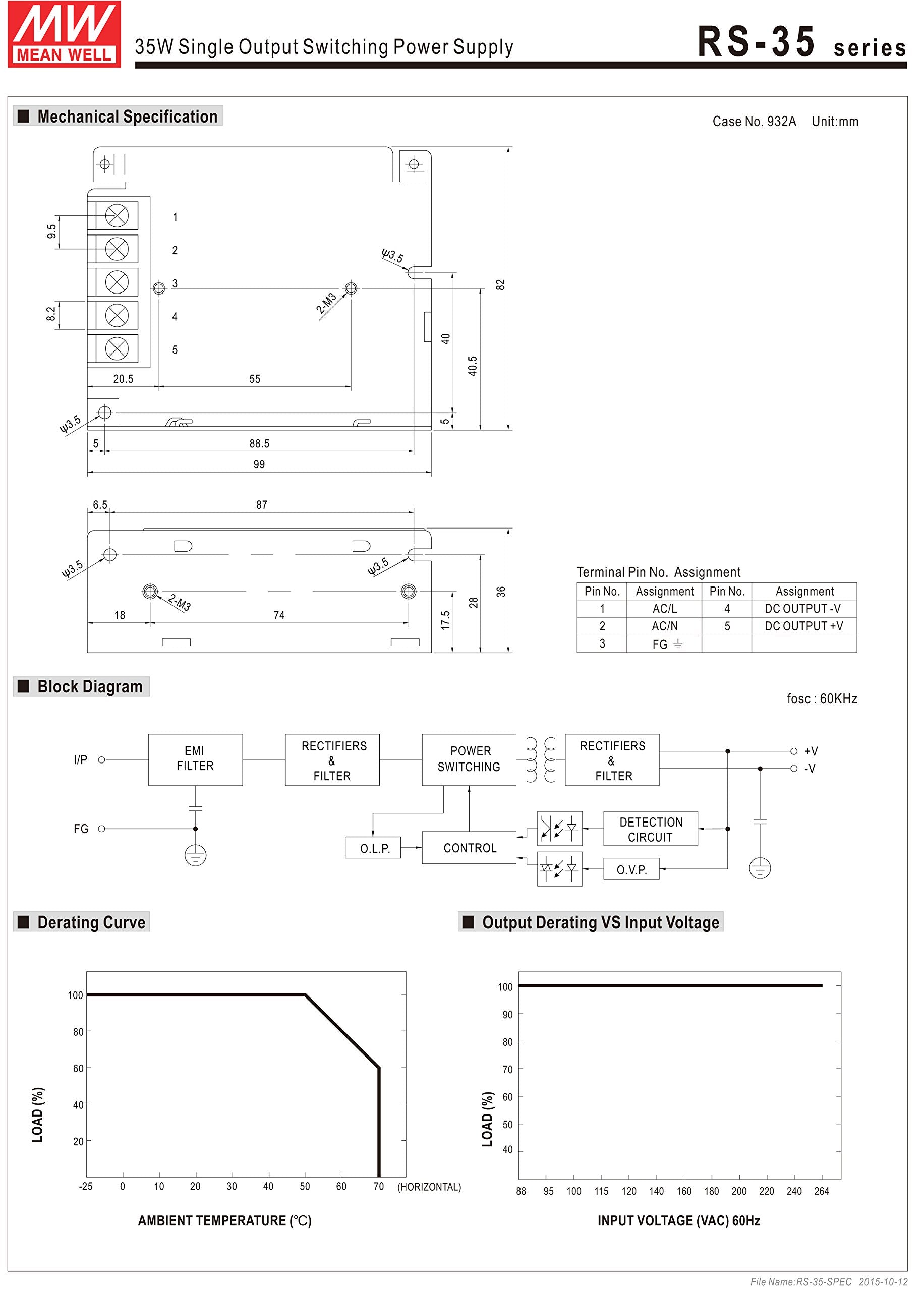 Mean Well Rs 35 12 Ac To Dc Power Supply Single Output, 12V 3 Amp 36W