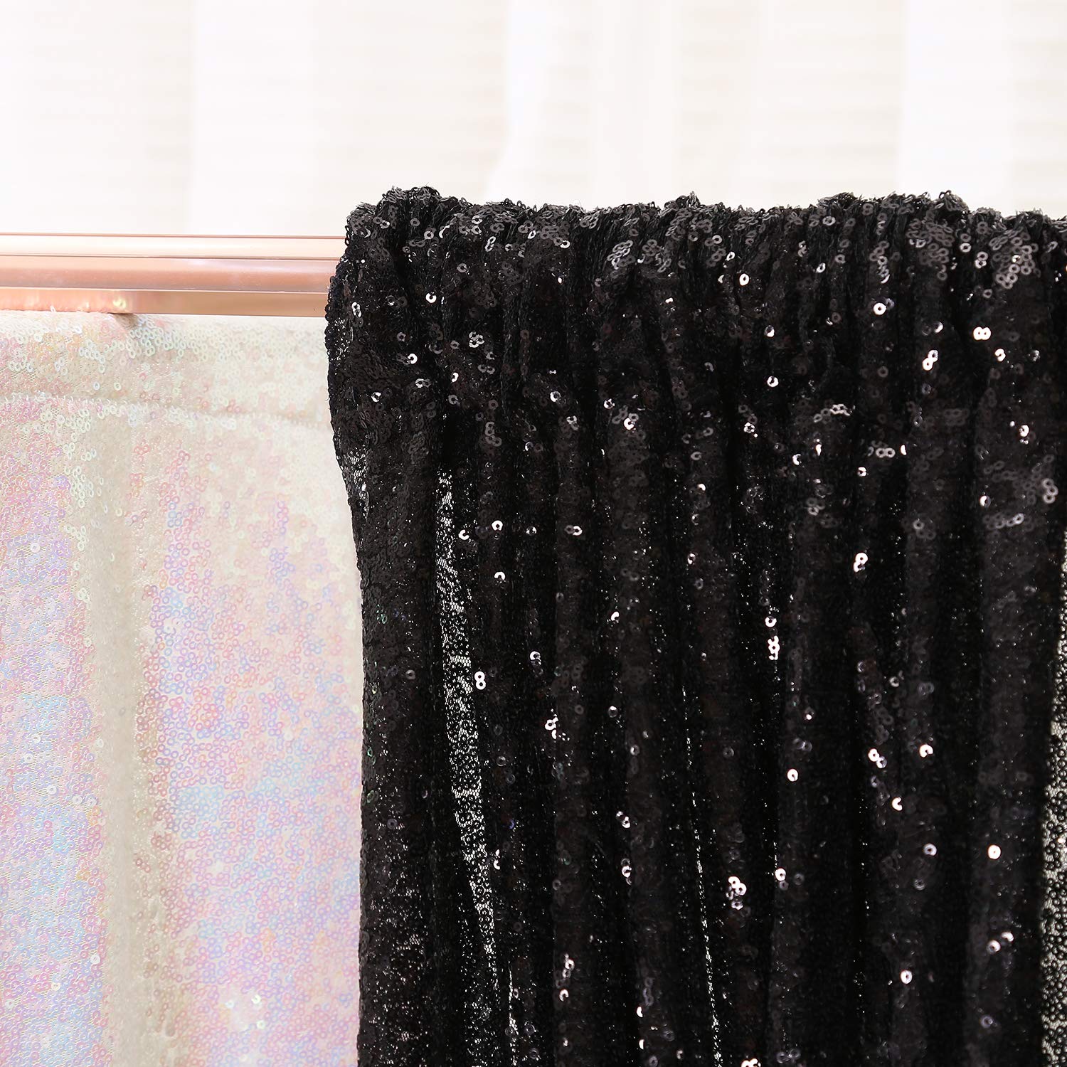 Poise3Ehome 6Ft X 8Ft Black Sequin Photography Backdrop Curtain For Party Decoration, Black