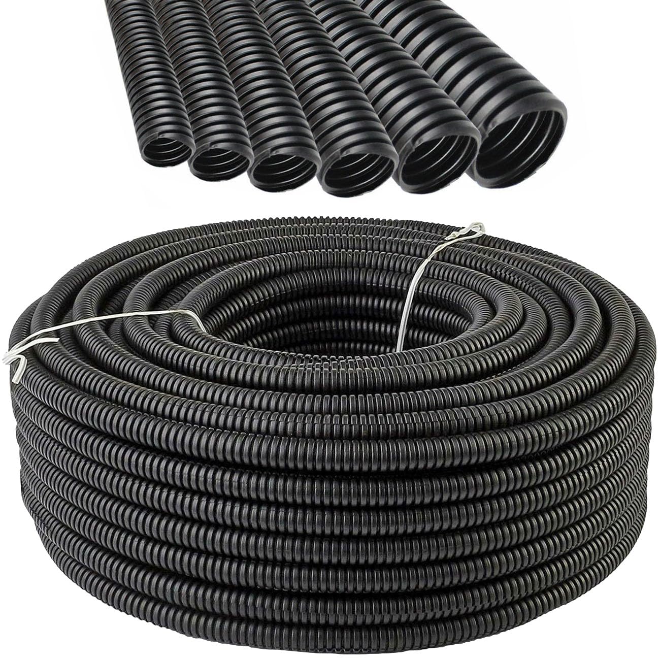 Electriduct 3/4'' Polypropylene Non Slit Wire Loom Corrugated Flexible Conduit   100 Feet   Black