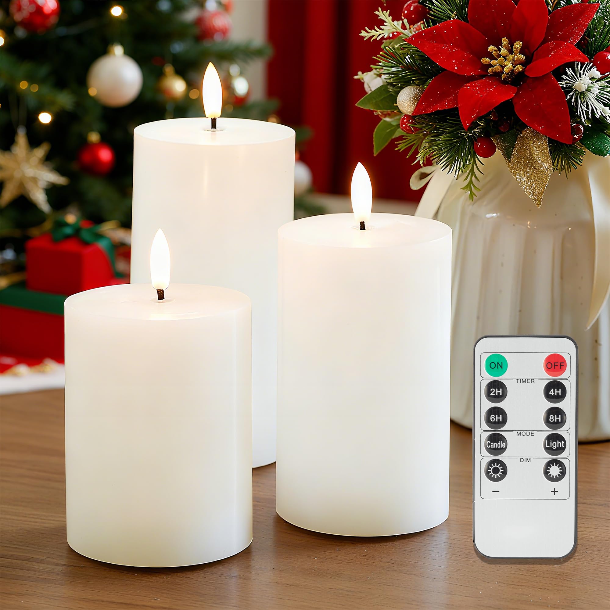 JOIONE Flameless Pillar Candles with Remote Set of 3, Real Wax LED Battery Operated Candles Perfect for Wedding, Home D  cor, Da