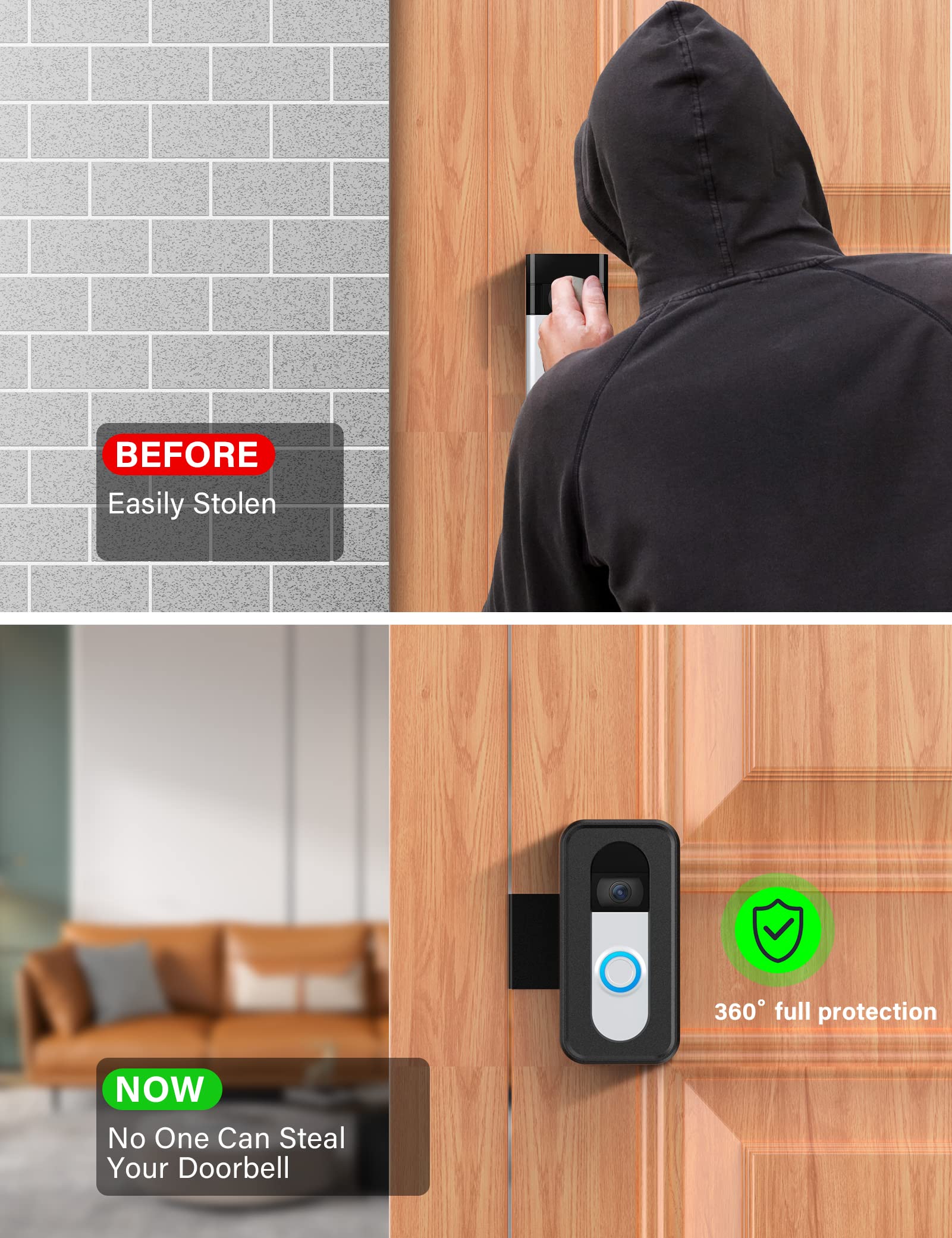 Anti Theft Video Doorbell Mount, No Drill Mounting Bracket For Apartment Renters Home Office Room, Fit For Most Kind Brand Of Vi