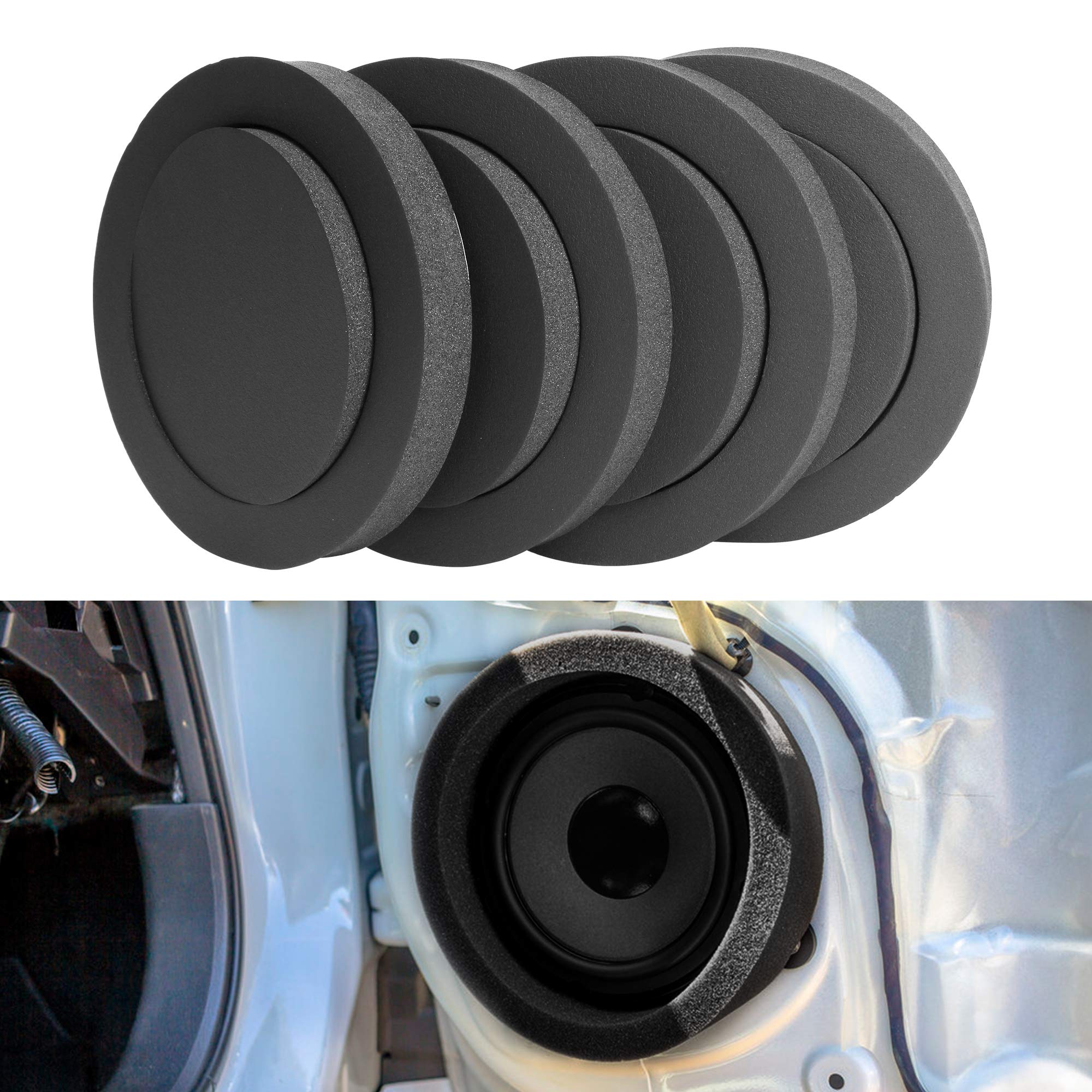 Vofono 4Pcs Speaker Fast Rings 6.5 Inch, Car Speaker Foam Baffles Enhancer System Sponge Bass Blocker Kit For 6' And 6.5' Speaker