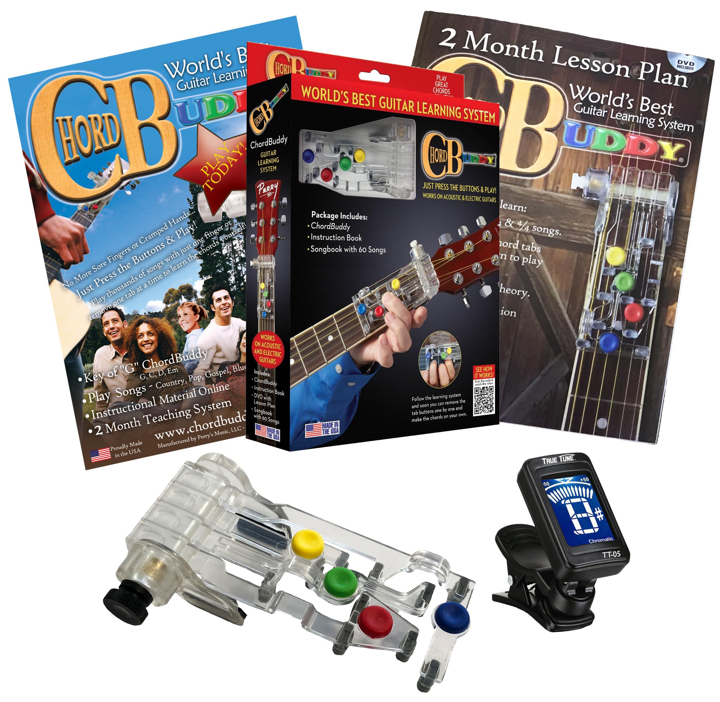 Left Handed Chord Buddy Guitar Learning System W/Less On Plan, Songbook And True Tune Clip On Chromatic Tuner Lefty