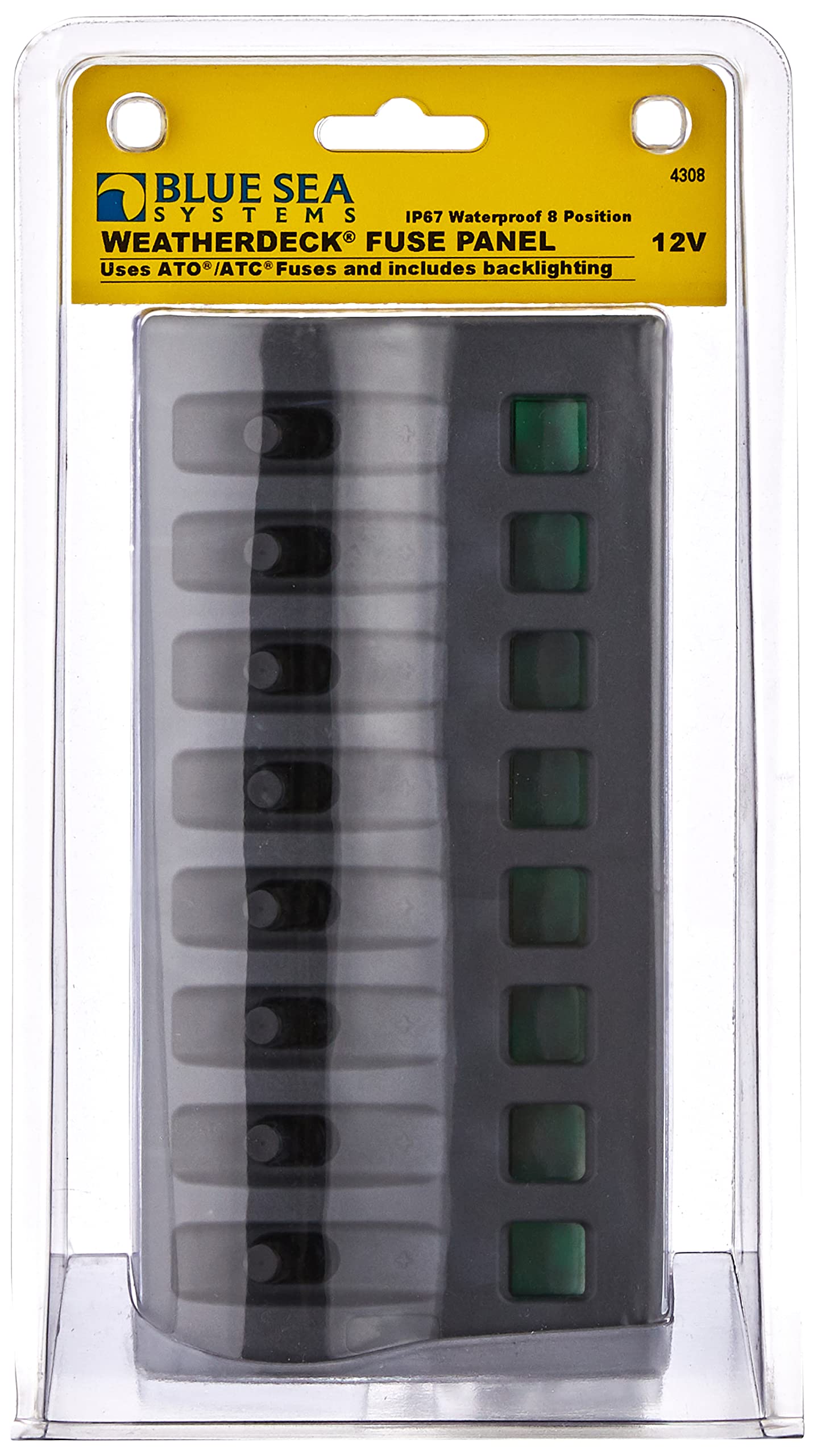 Blue Sea Systems 4308 Switch Panel Wd 12Vdc 8 Pos Cp, Fuses