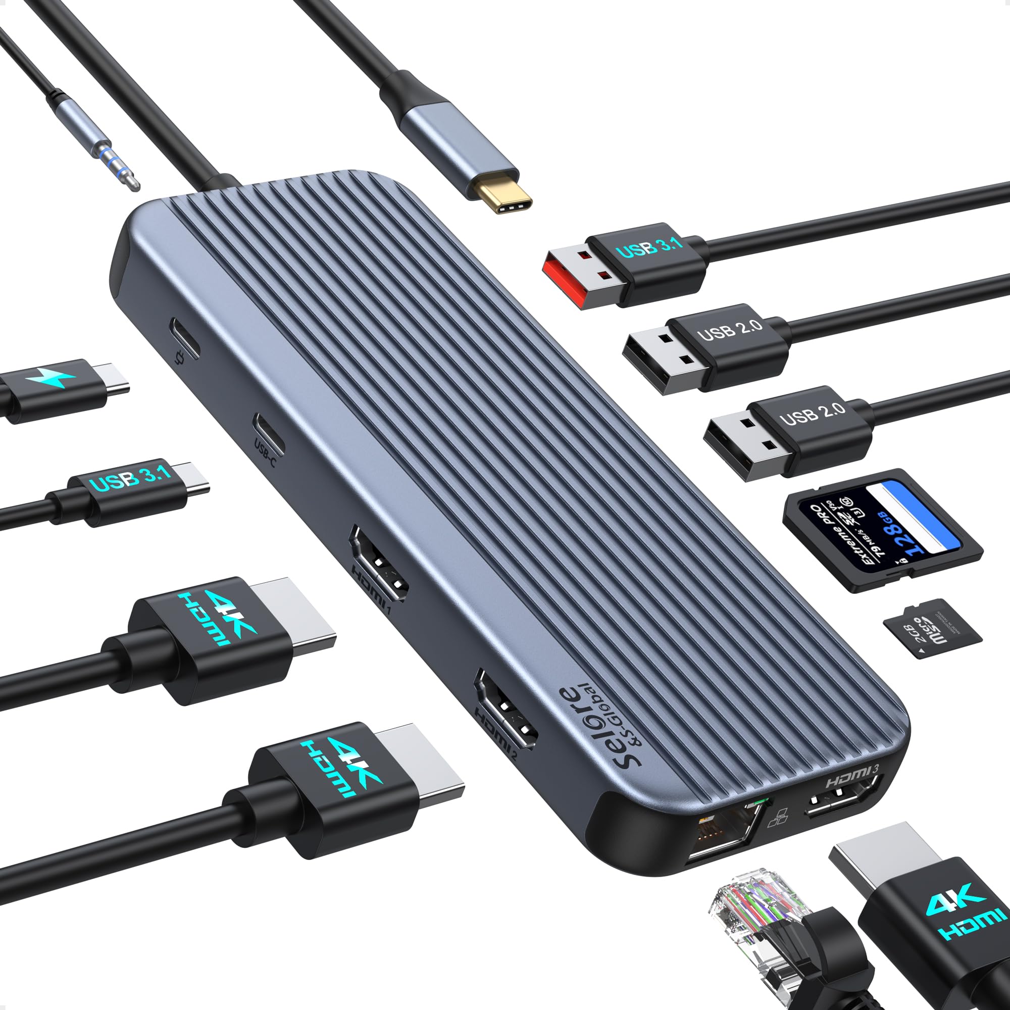 USB C Docking Station 3 HDMI, Docking Station 3 Monitors,12 in 1 Docking Station Dual Monitor, Laptop Docking Station Triple HDM