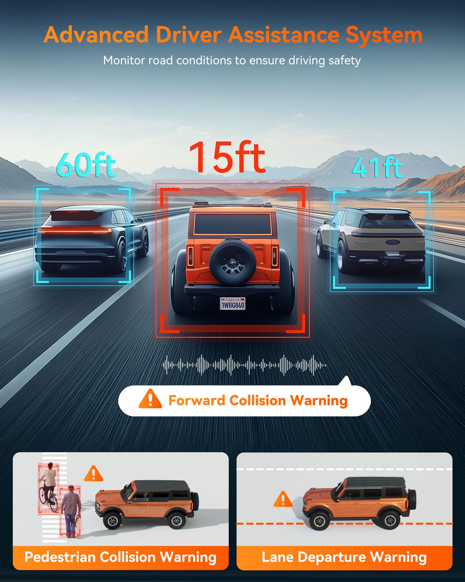 Wolfbox G840H 12 Mirror Dash Cam With Adas And Bsd, 2.5K Rear View Mirror Camera Front And Rear, 5.8Ghz Wifi, Voice Control, P