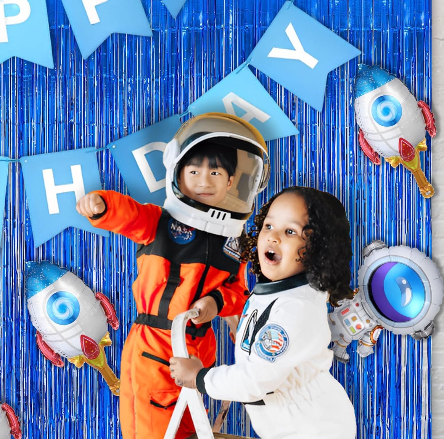 Braveshine Blue Tinsel Foil Fringe Curtains   2Pcs 3.2X8.2 Ft Metallic Holidays Photo Backdrop For Boys Men Birthdays Homecoming