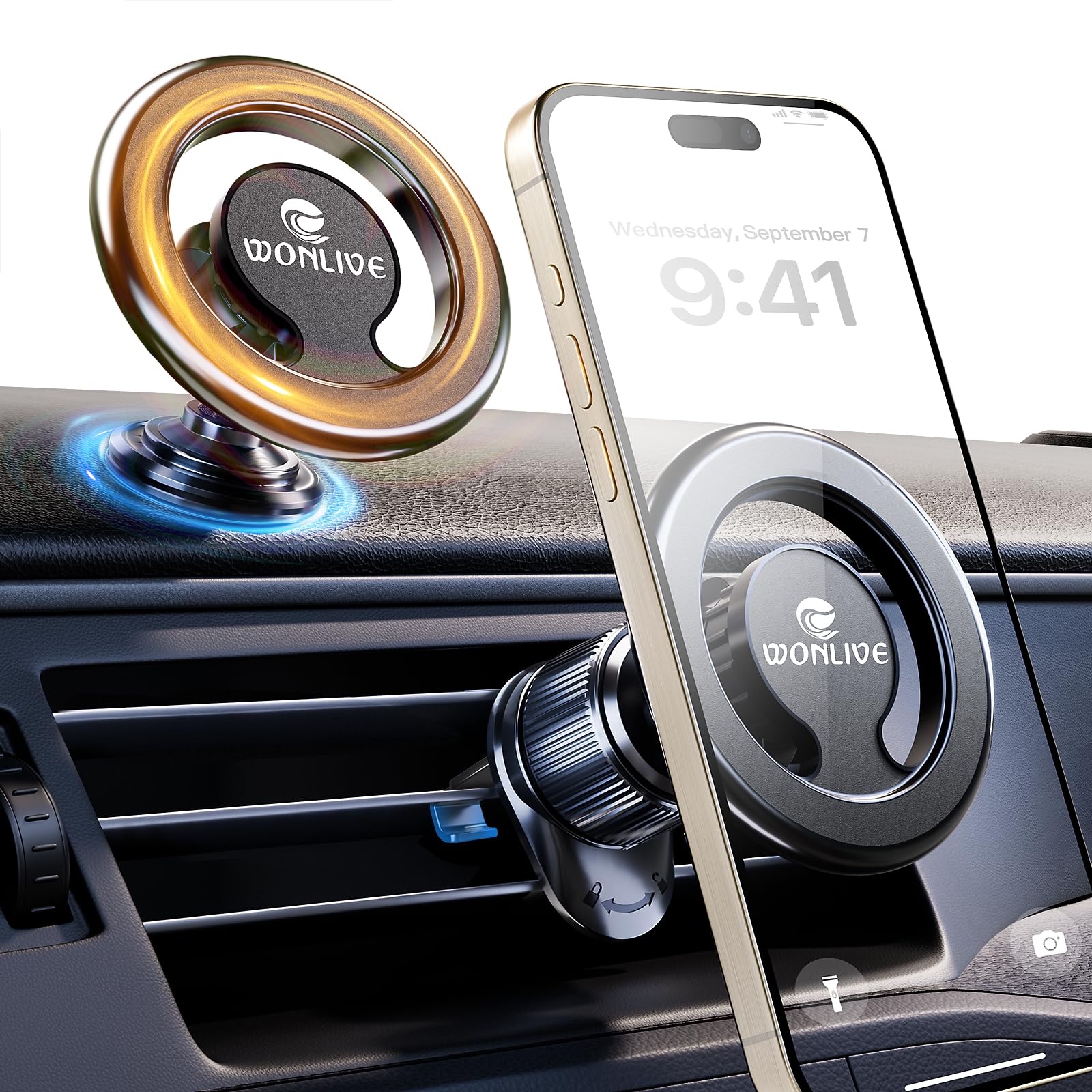 Wonlive For Magsafe Car Mount, 2 In 1 Vent/Dashboard Magnetic Phone Holder - [44 Strong Magnets] Car Phone Holder Mount Fit Ipho