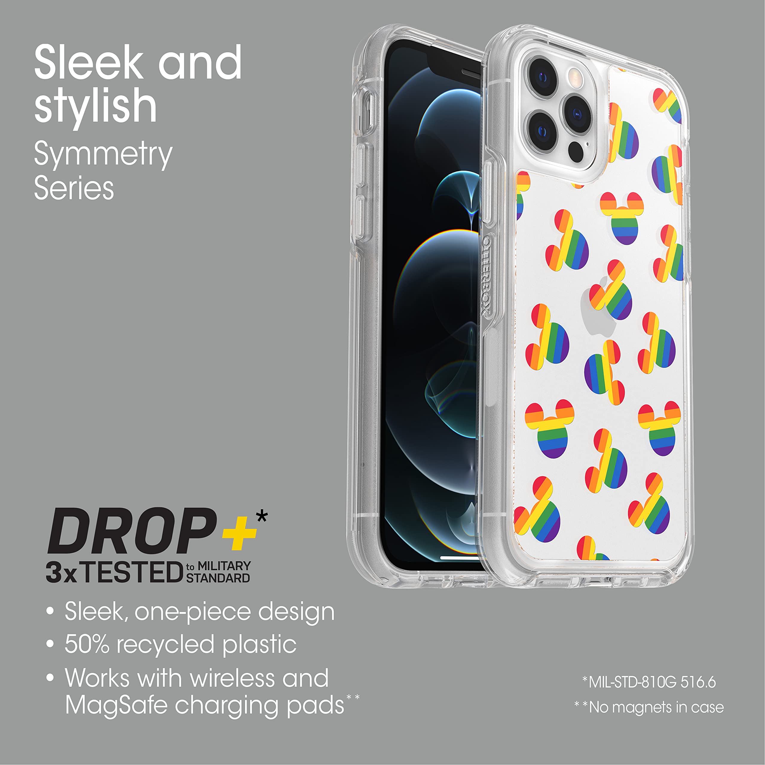 Otterbox Iphone 12 And 12 Pro Symmetry Series Series Case   Mickey Pride, Ultra Sleek, Wireless Charging Compatible, Raised Edge