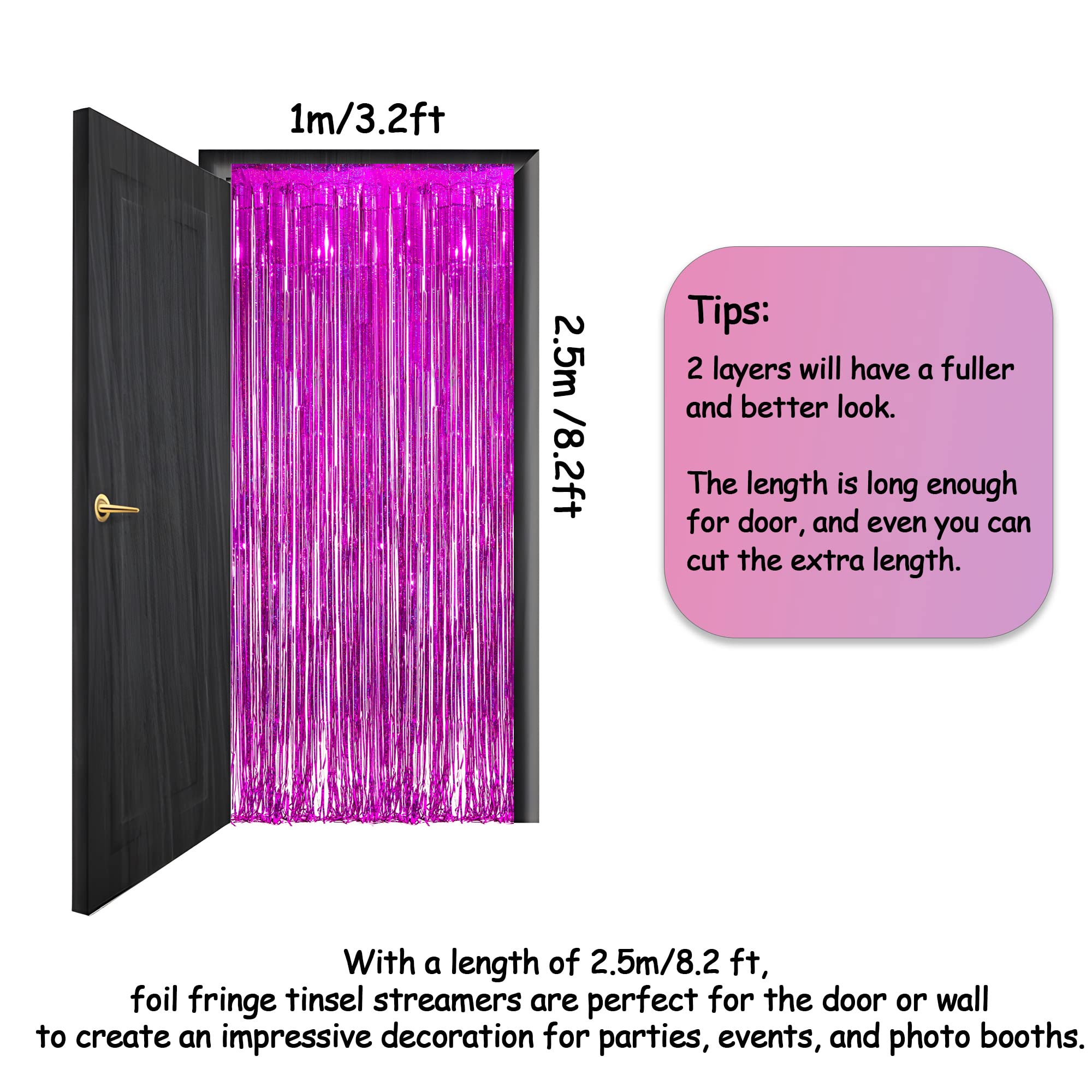 Magenta Tinsel Curtain Party Backdrop   Greatril Foil Fringe Curtain Photo Booth Streamers For Bachelorette Party Engagement Par