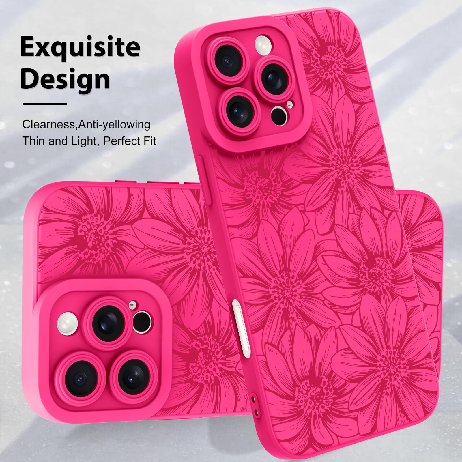 Mzelq For Iphone 16 Pro Case Case, Silicone Floral Flowers Sunflowers Cute Pattern, Camera Protection Soft Slim Phone Case For G