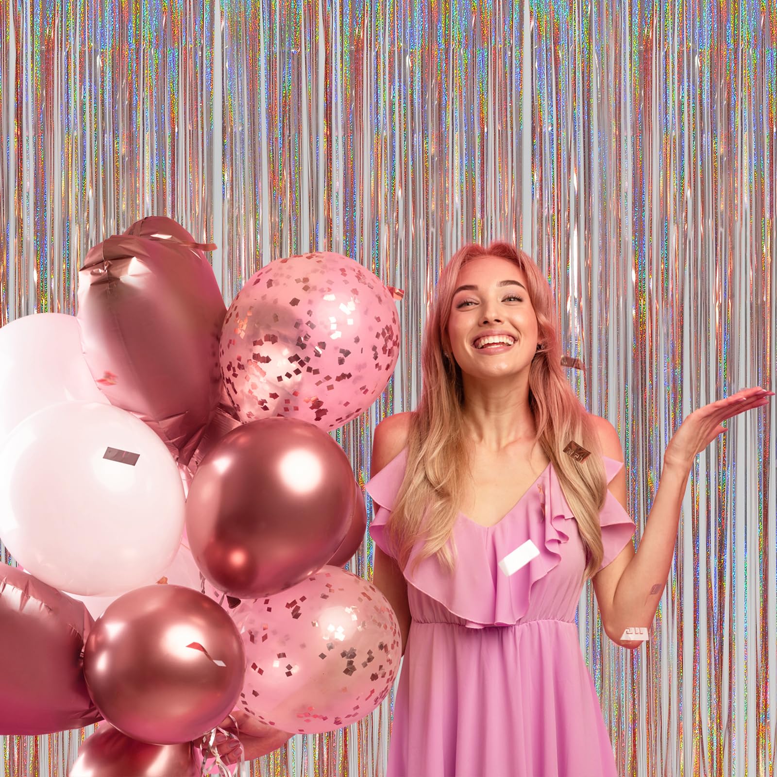 Melsan Rose Gold Foil Fringe Curtains Party Decorations   3.2 X 8 Ft Tinsel Curtain Party Photo Backdrop For Girls Women Birthda