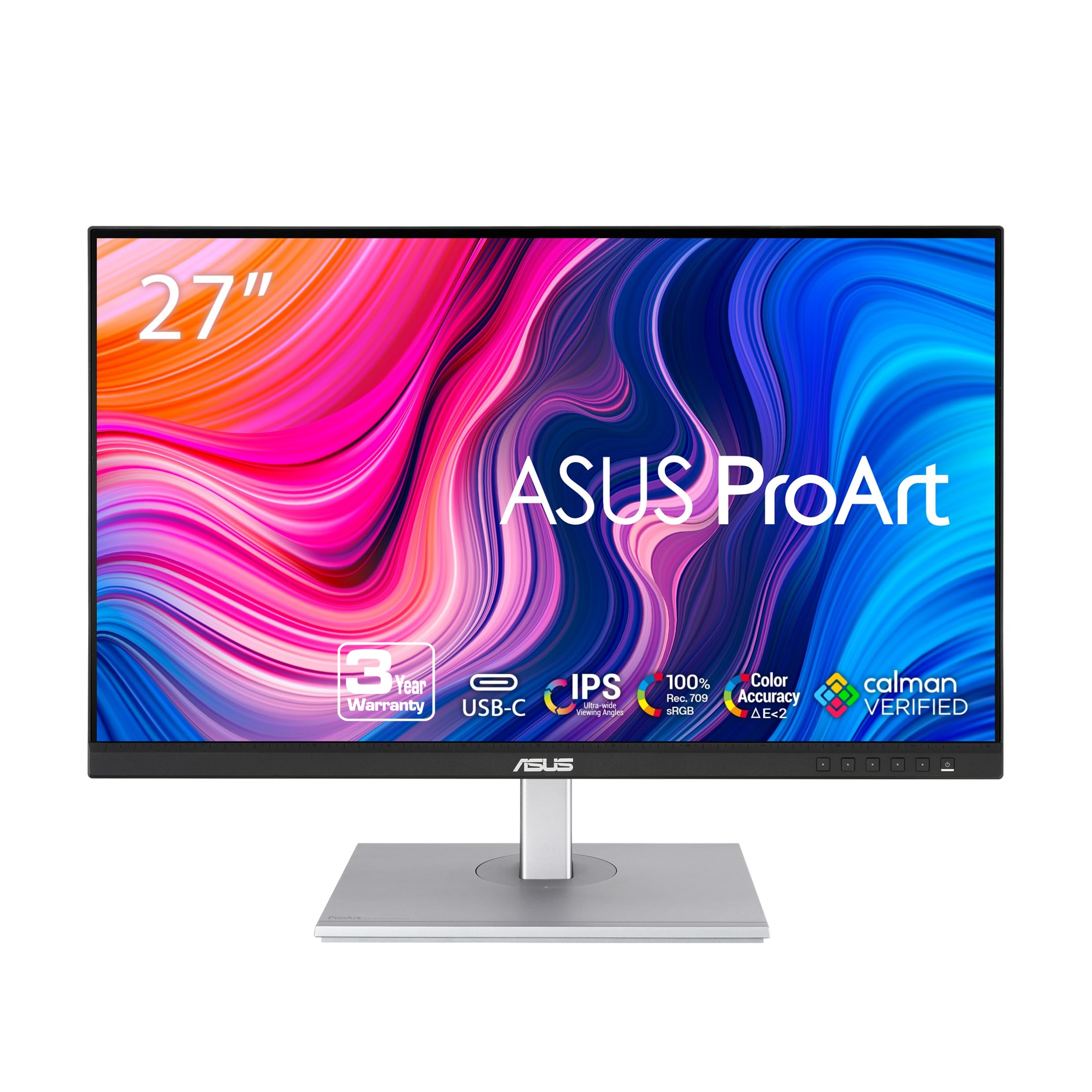 ASUS ProArt Display 27 Monitor  WQHD (2560 x 1440), IPS, 100% sRGB, 100% Rec. 709, ?E < 2, Calman Verified, USB Hub, USBC, Da