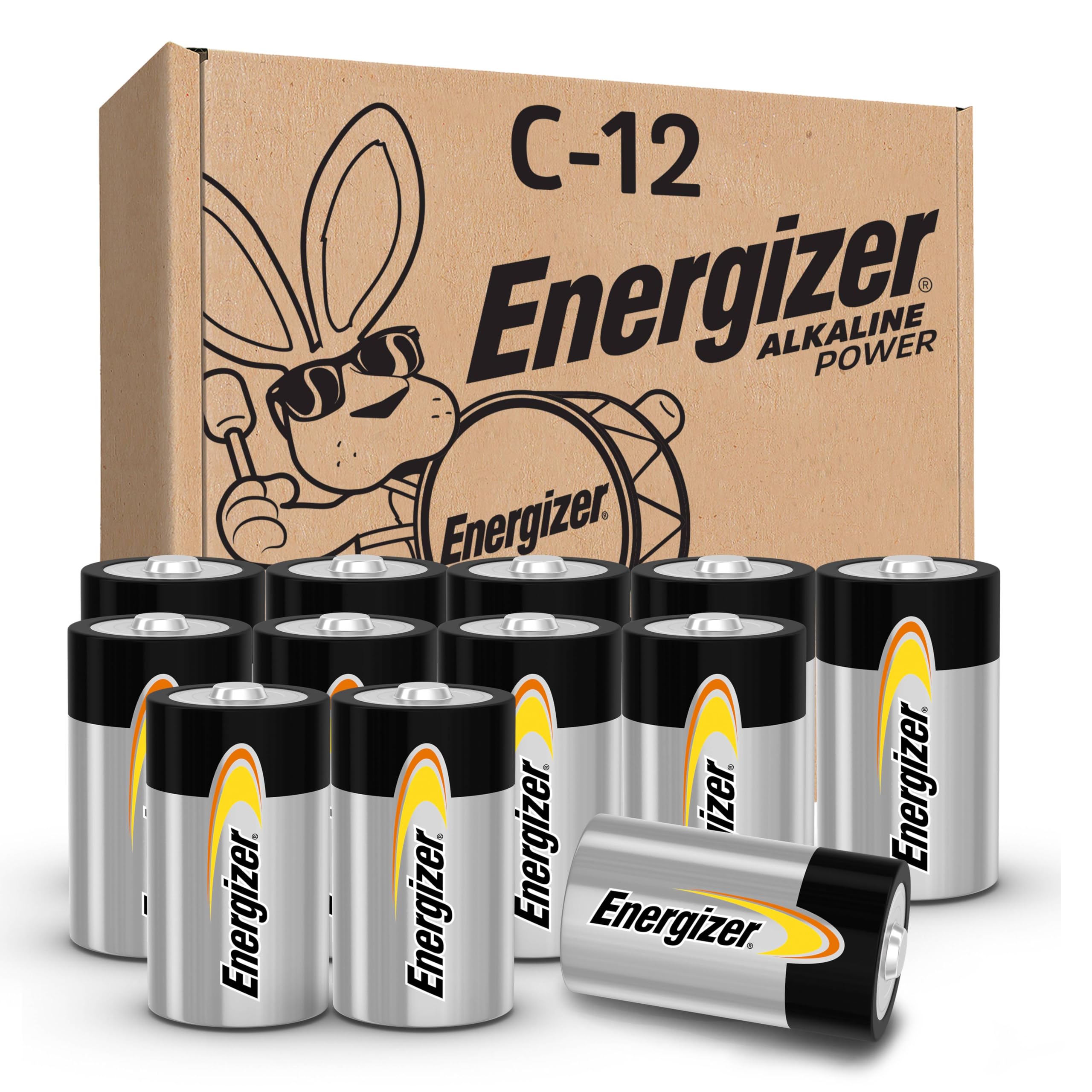 Energizer Alkaline Power C Batteries (12 Pack), Long Lasting Alkaline C Cell Batteries