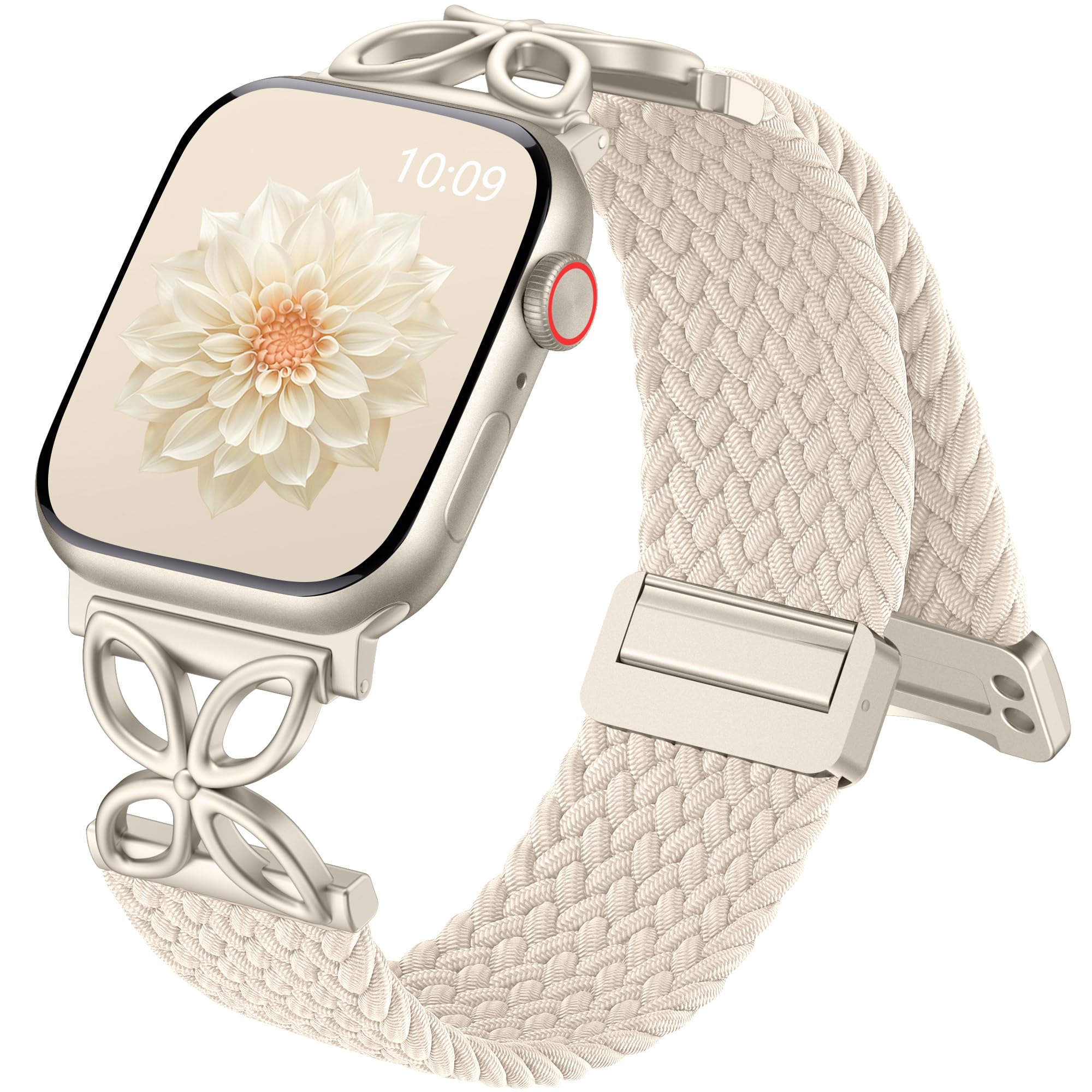 SNBLK Braided Magnetic Band Compatible with Apple Watch Bands for Women 40mm 41mm 42mm 44mm 45mm 46mm 49mm 38mm, Dressy Floral S
