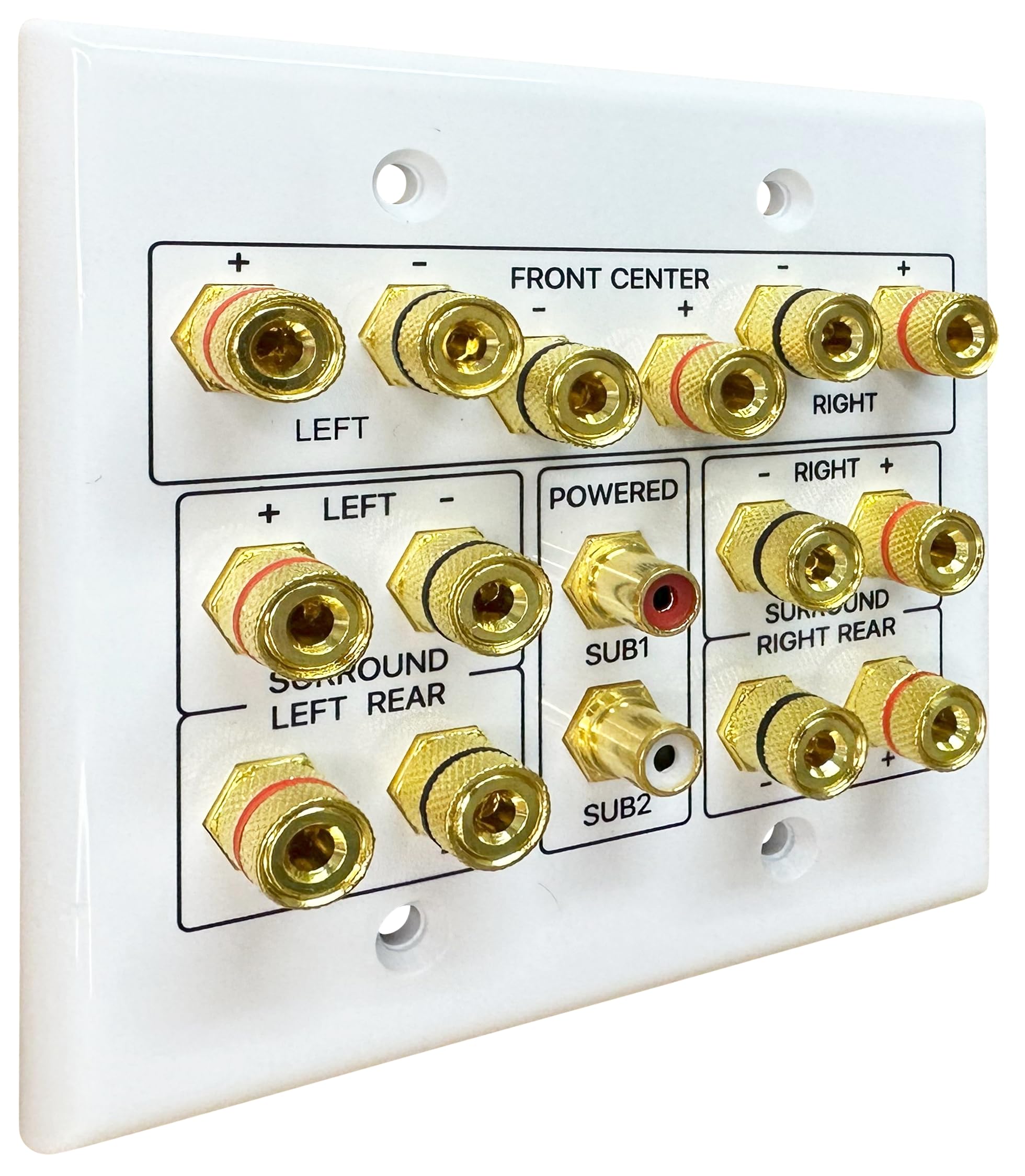 Diytech Speaker Wall Plate, 7.2 Home Theater Wall Plate, 2 Rca Wall Plate, Gold Plated Binding Posts, Speaker Wall Plates, For H