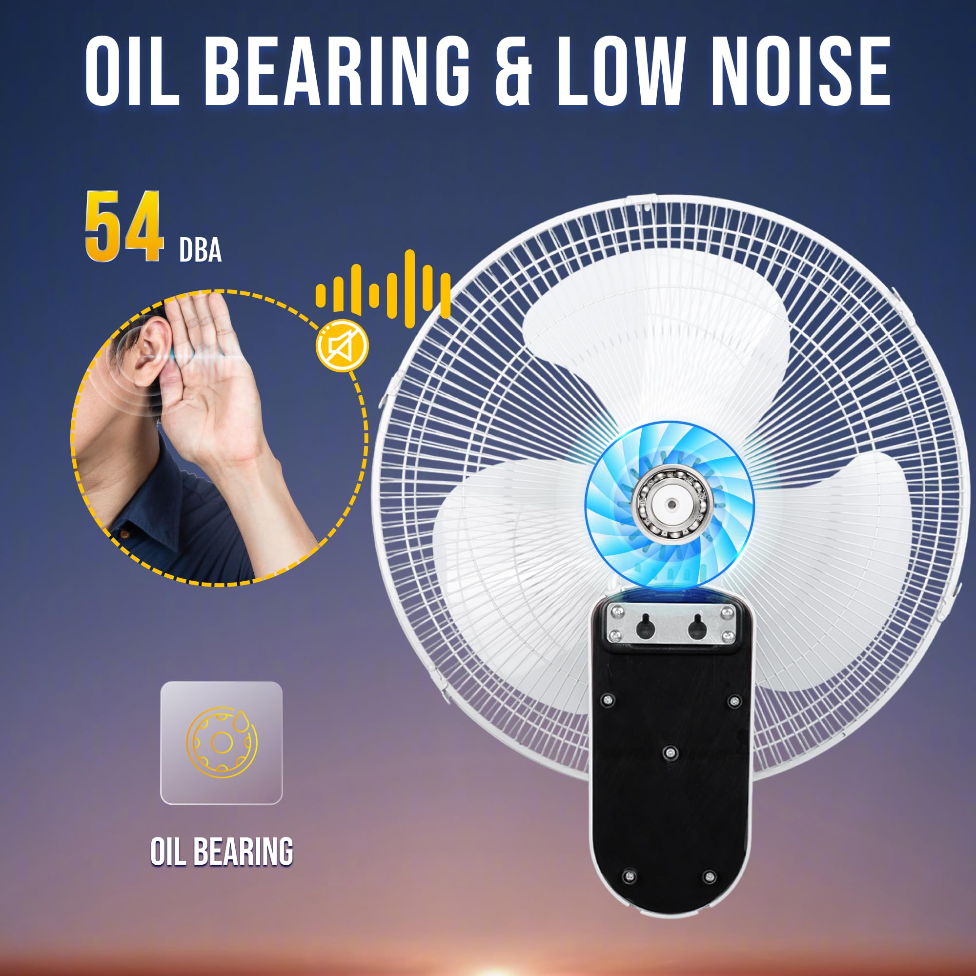 Tornado 16 Inch 3 Speed Oscillating Wall Mount Fan For Home, Remote Control Included, Adjustable Tilt 2650 Cfm 6 Ft Cord Ul Safe