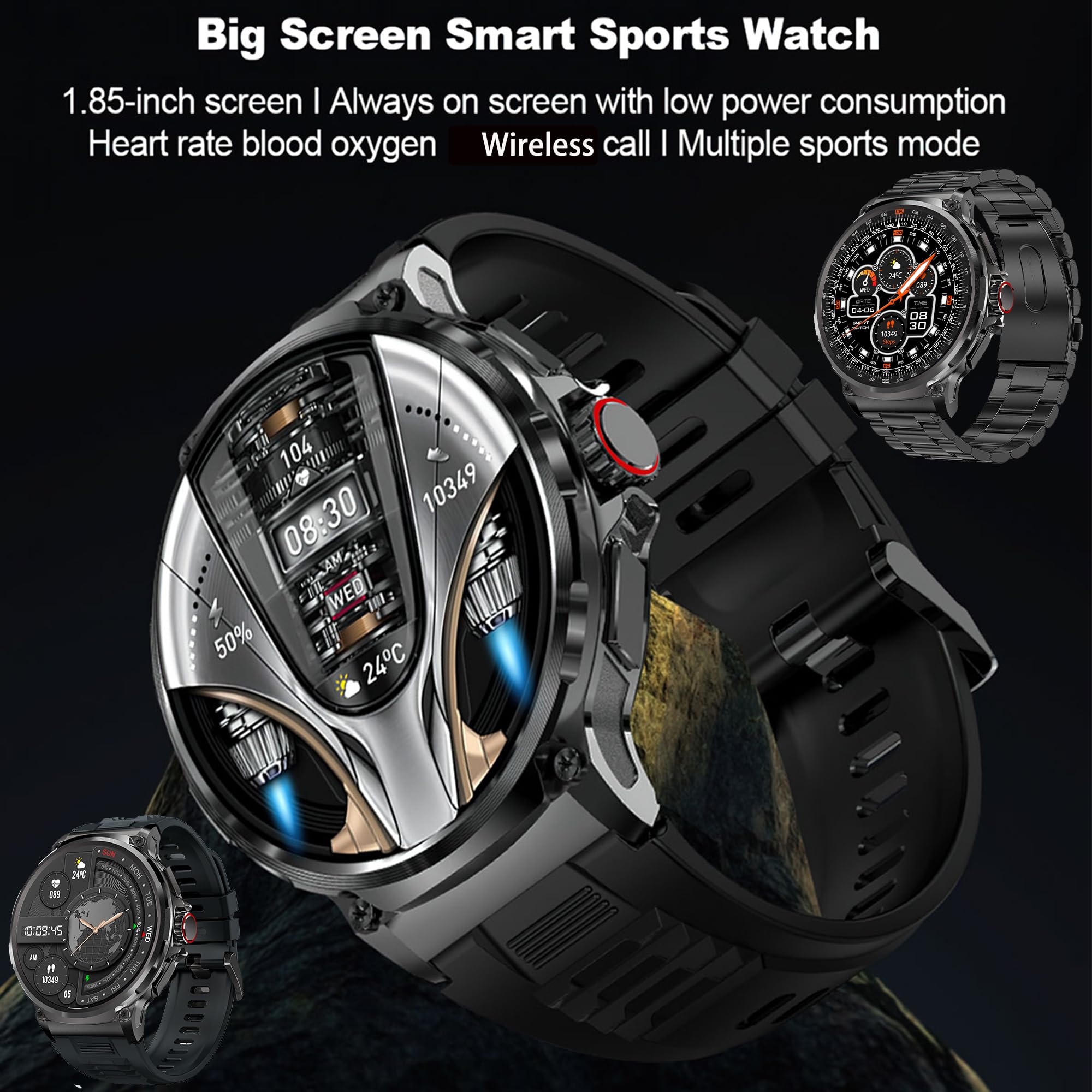 1.85 '' Round Hd Military Smart Watch For Men(Make/Answer Call), 710Mah Battery, Tactical Fitness Tracker Smartwatch For Android