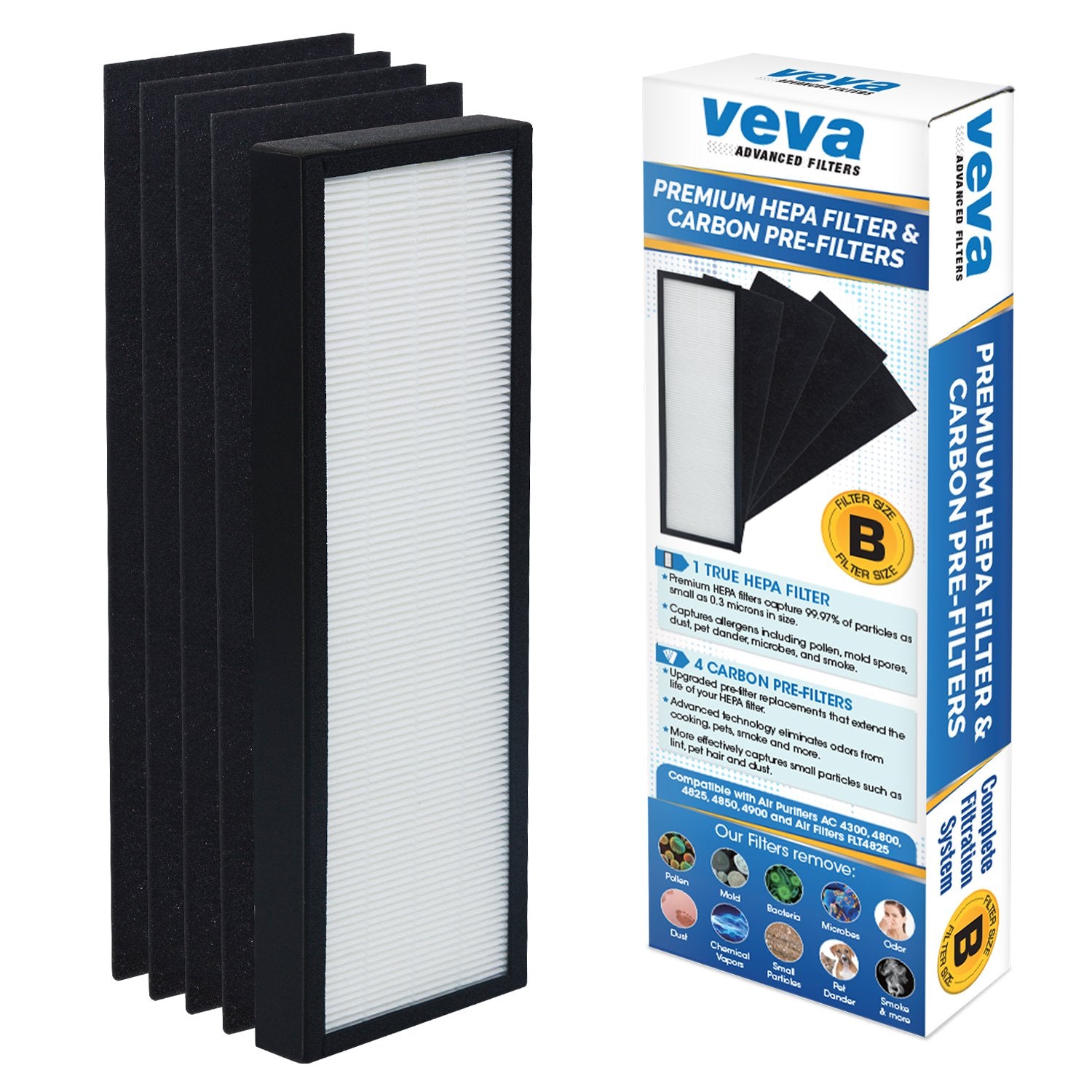 Veva Premium Hepa Replacement Filter 1 Hepa / 4 Activated Carbon Pre Filters Compatible With Germ Guardian Filter B Air Purifier
