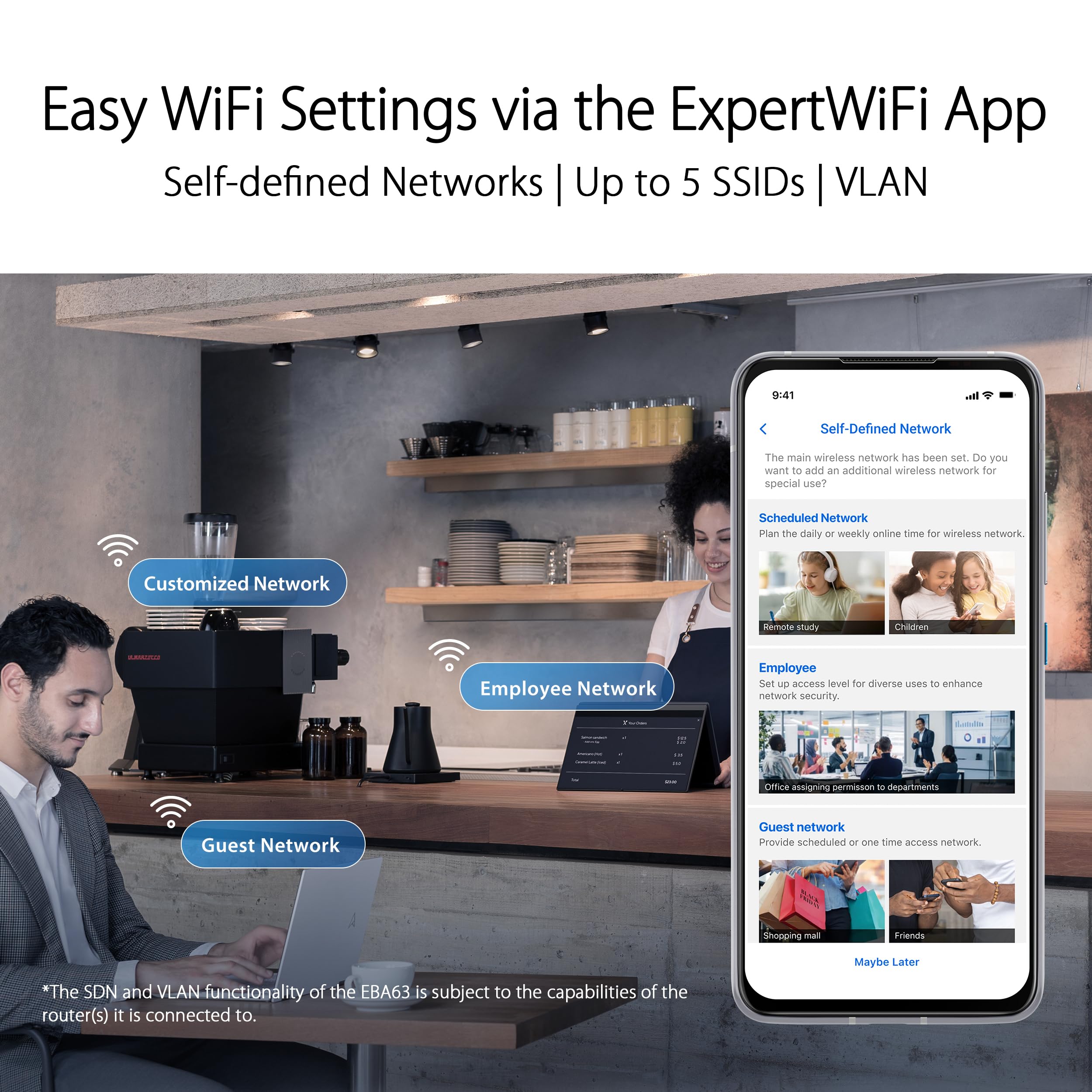 Asus Expertwifi Eba63 Ax3000 Dual-Band Wifi 6 (802.11Ax) Poe Access Point, Support Up To 5 Ssids And Vlan, Self-Defined Network,